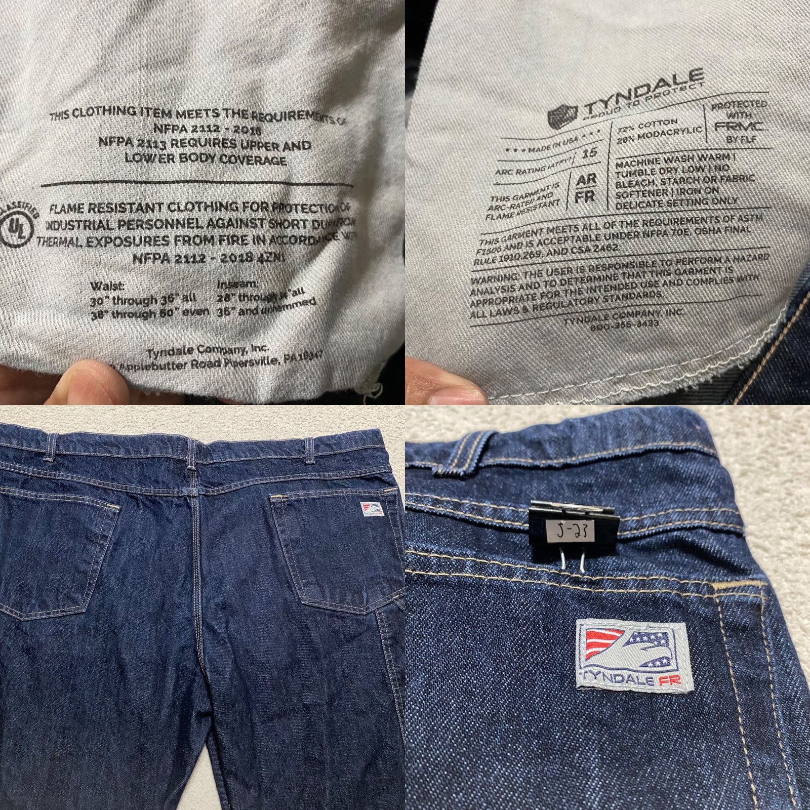 Denime Tyndale Jeans Men 42x30 Blue Denim Straight Arc Rated 15 Flame Resistant 5-Pocket Design Tight Size US 42 / EU 58 - 9 Thumbnail