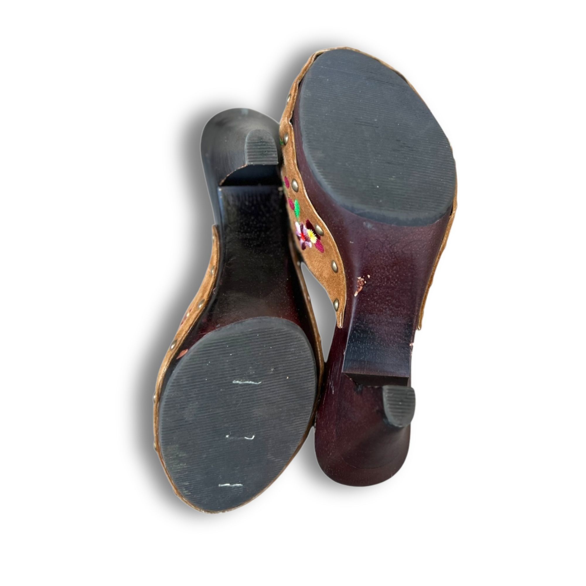Other Beverly Feldman Floral Wooden Heels Womens Embroidered Suede Size US 7 / IT 37 - 9 Thumbnail