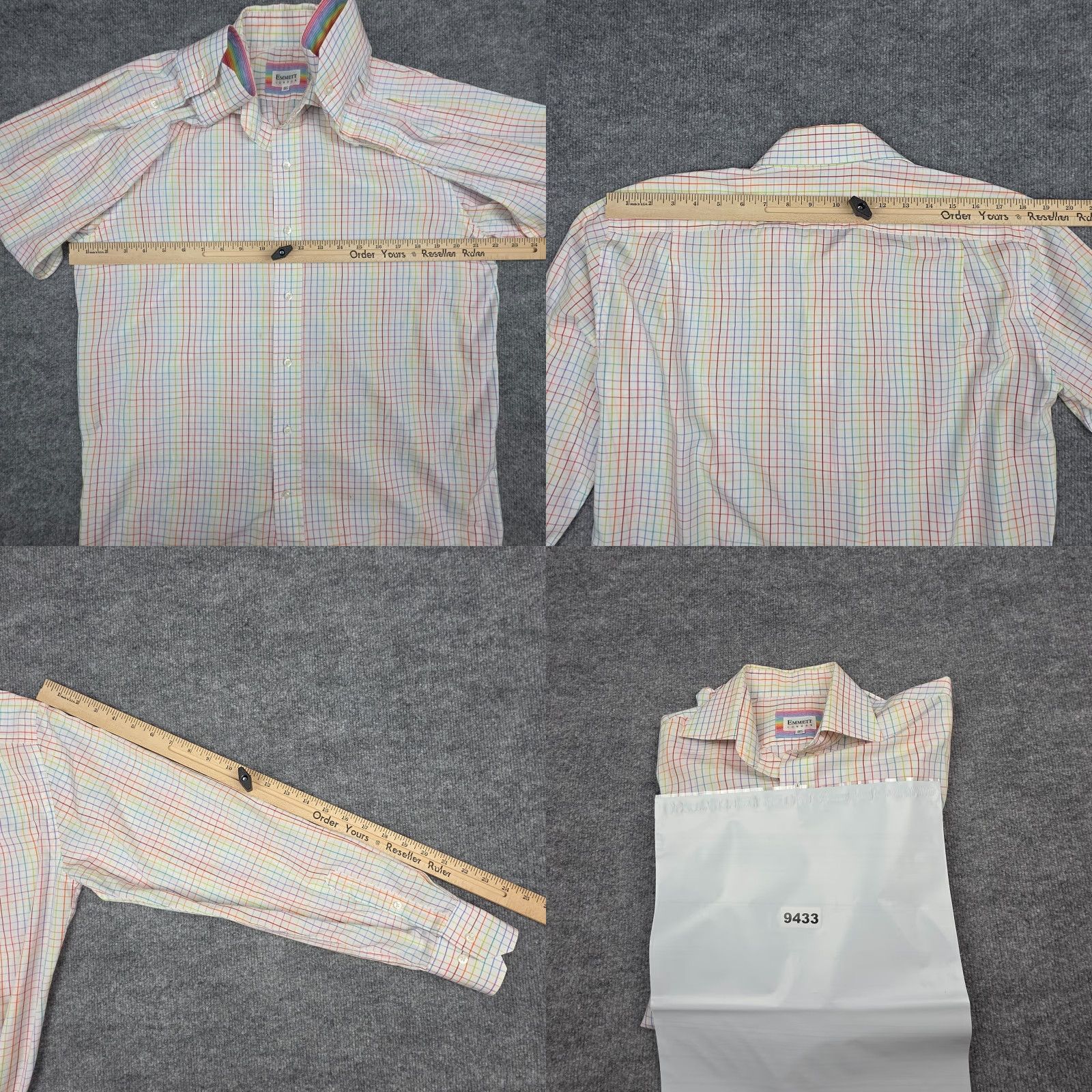 Emmett Emmett Dress Shirt Mens 15.5 / 39CM Striped Rainbow Multi Color Collared Long Sleeve Barrel Cuff Blues Mens Size 42R - 9 Thumbnail