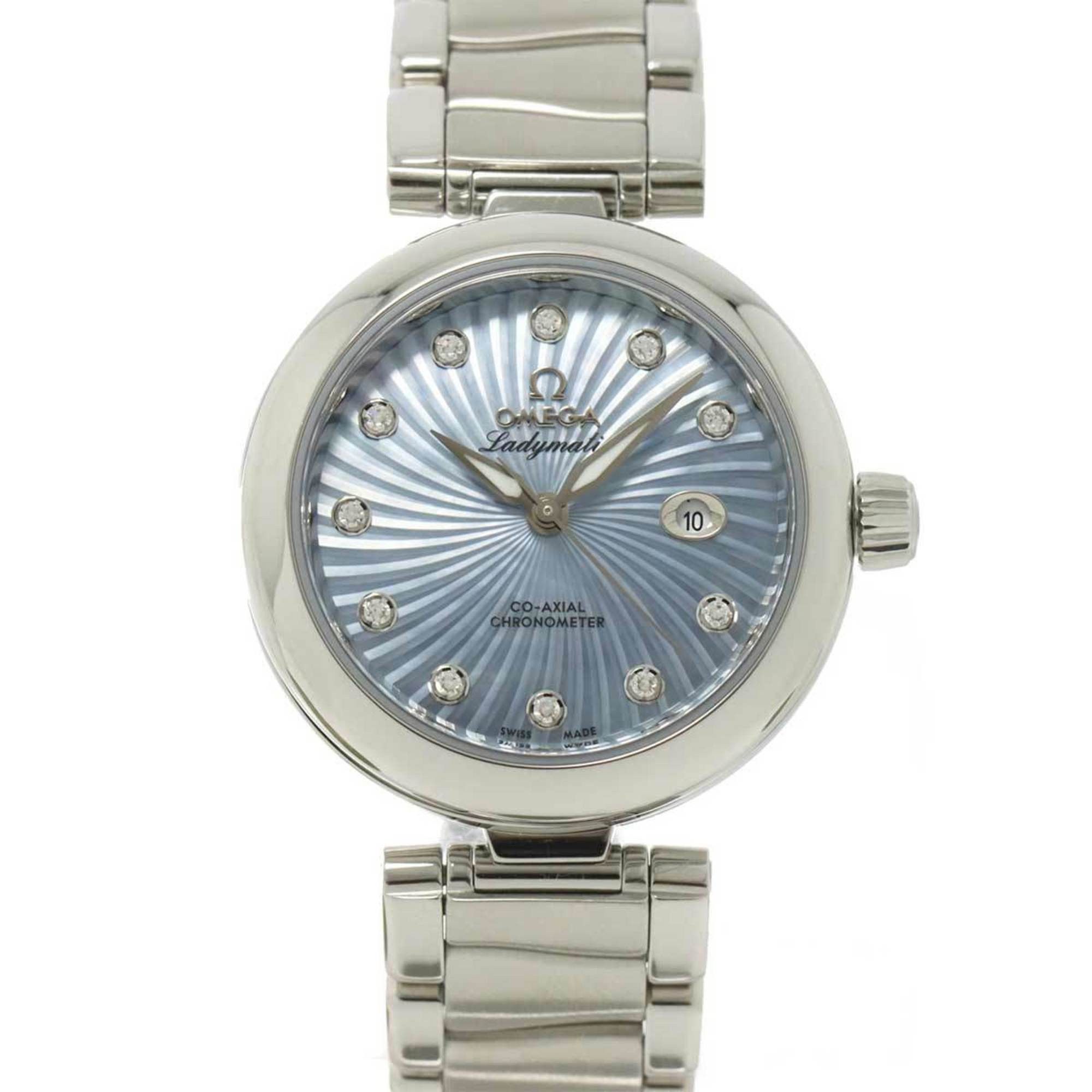 image of Omega Deville Ladymatic Co-Axial 425 30 34 20 57 002 Ladies Watch 11P Diamond Date Blue Shell Dial 