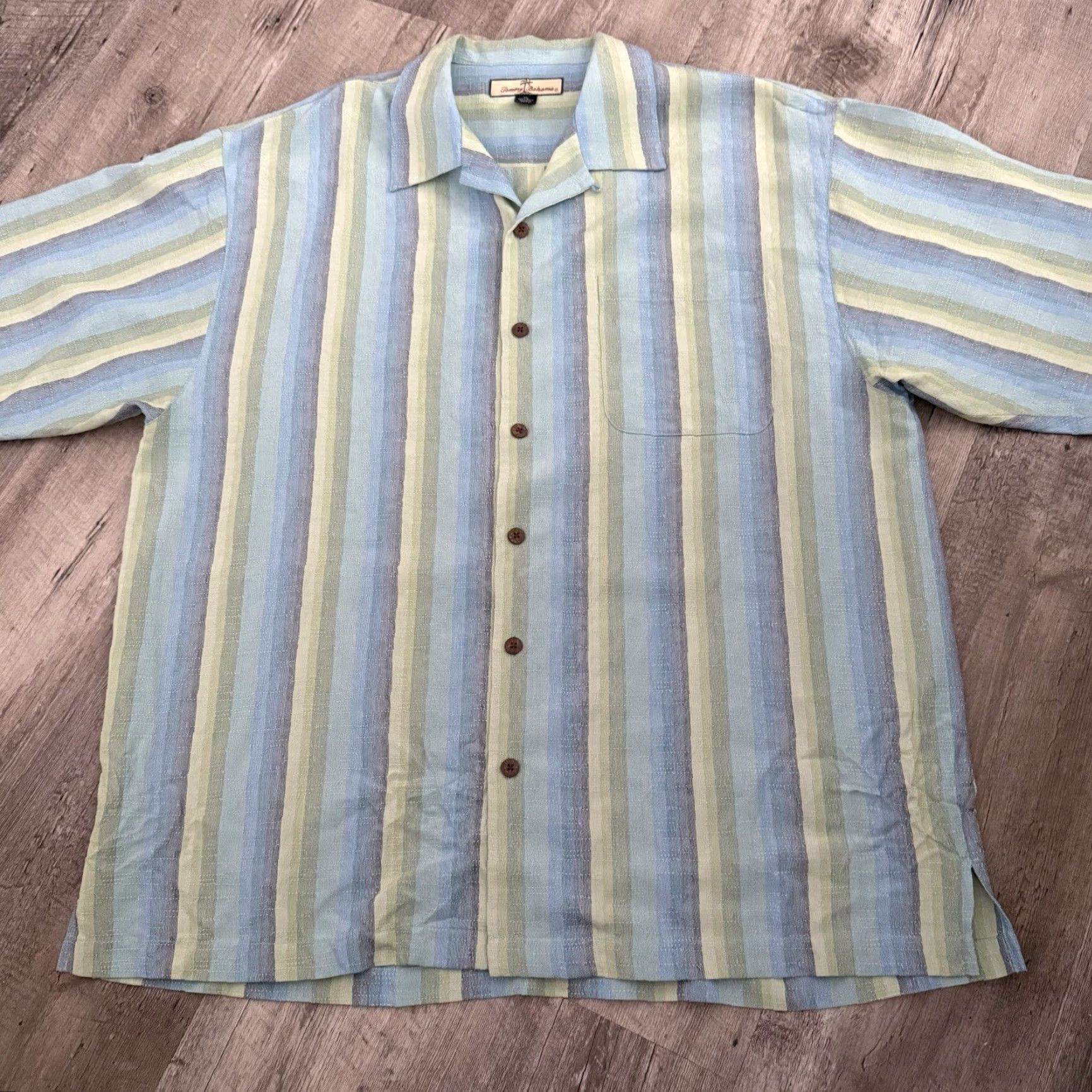 Tommy Bahama Tommy Bahama Shirt Mens XL Aqua Blue Green Striped 100% Silk Button-Up Short Sleeve Casual Hawaiian Beach Vacation Mens Size US XL / EU 56 / 4 - 3 Thumbnail