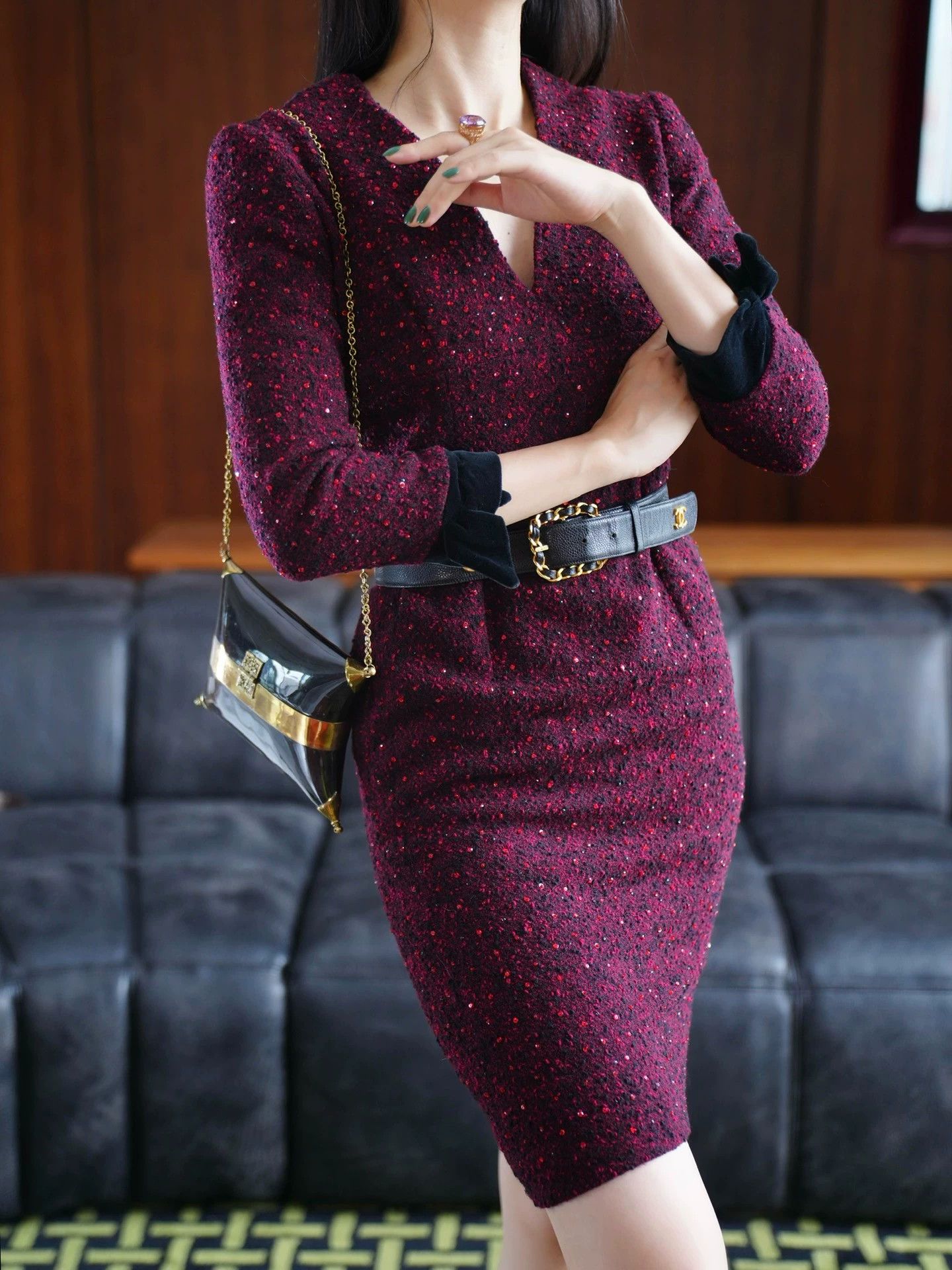 Oscar De La Renta Oscar de la Renta Vtg Red Sequin Tweed Velvet Dress S Size S / US 4 / IT 40 - 9 Thumbnail