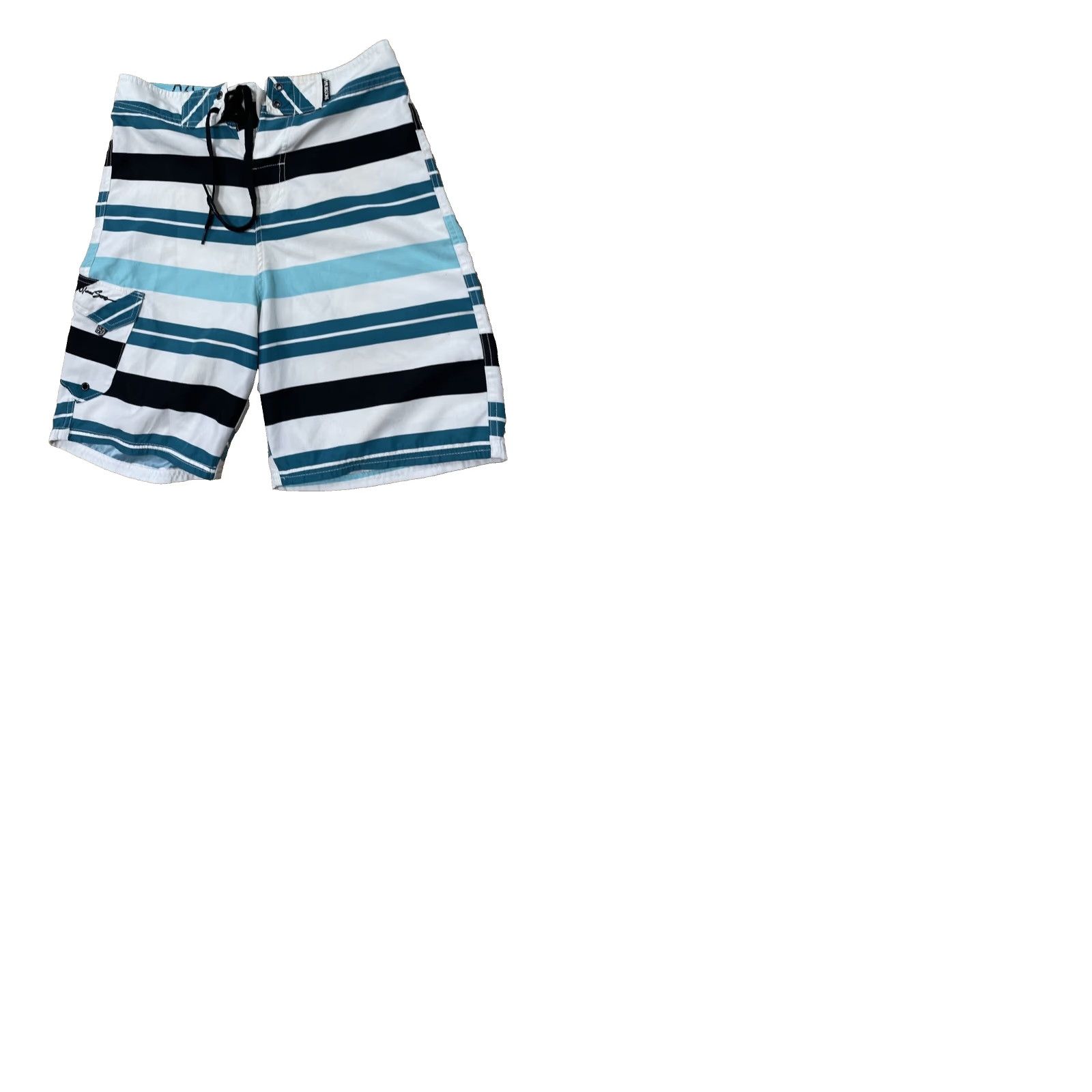 AQUA VINTAGE Maui and Sons Swim Trunks Mens 30 Teal Blue Aqua White Striped Surf Board Shorts Size US 30 / EU 46 - 12 Thumbnail