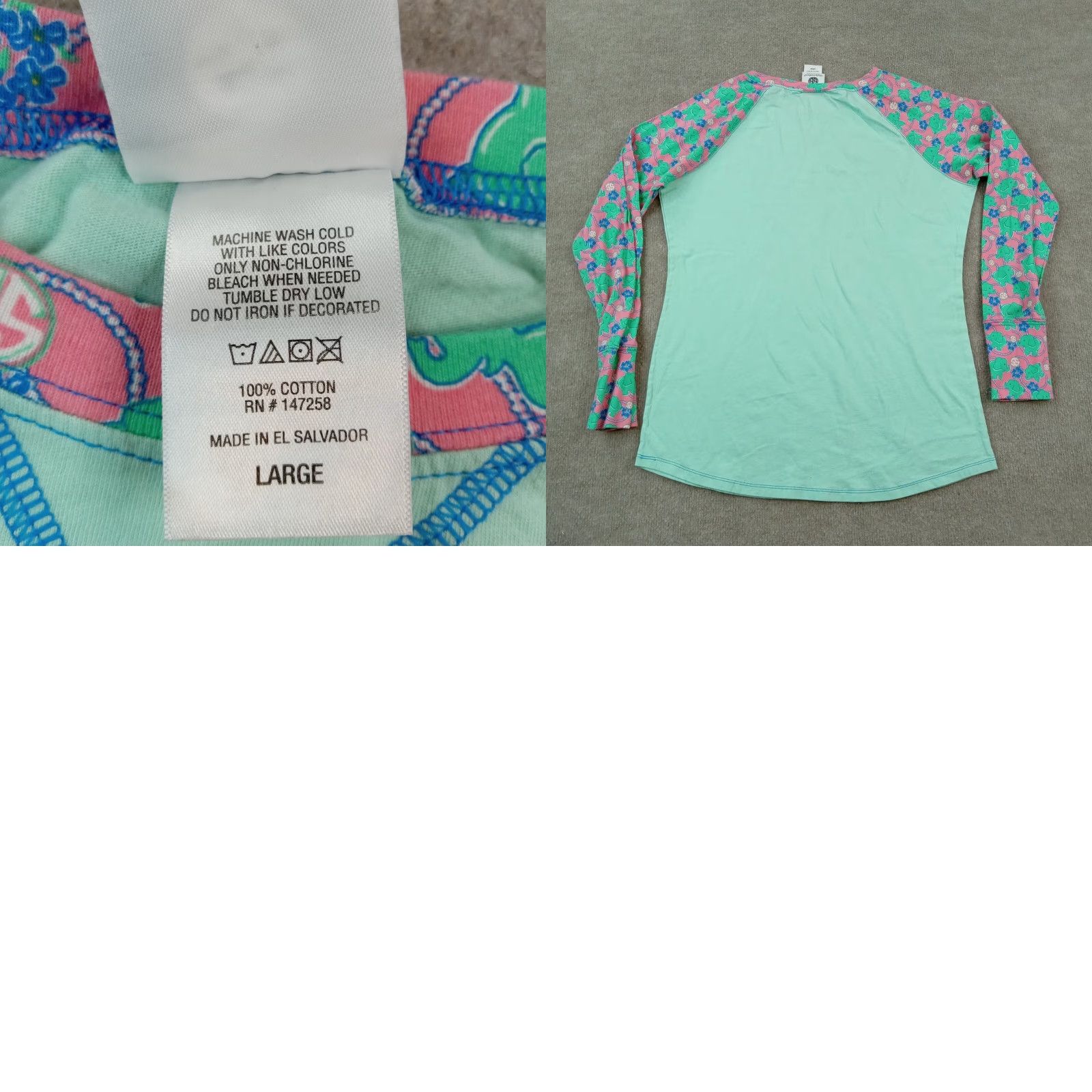 Vintage Simply Southern Shirt Womens Large Green Raglan Long Sleeve Floral Elephants Womens Size M / US 6-8 / IT 42-44 - 8 Thumbnail