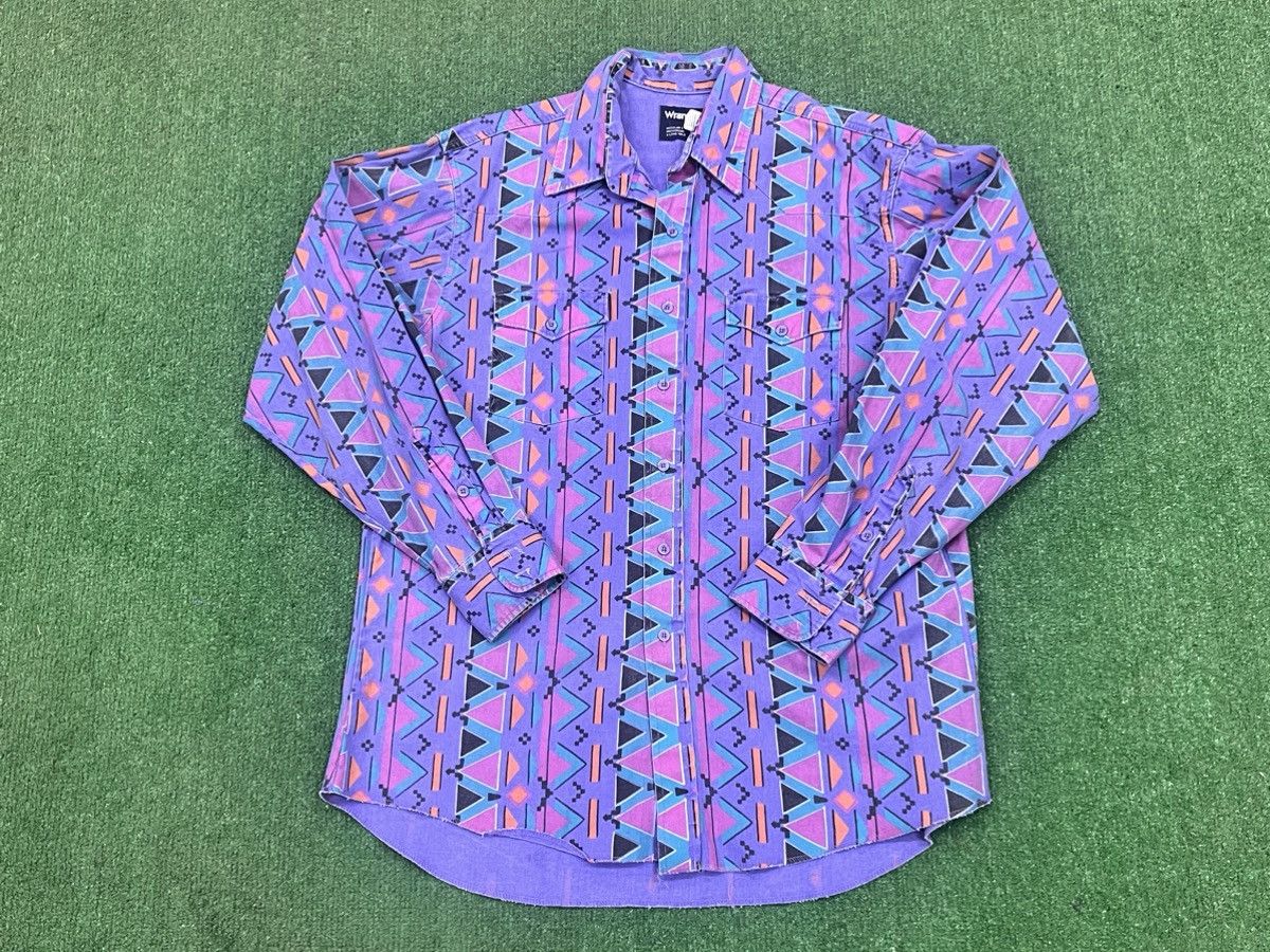 image of Vintage 80's Wrangler Southwestern Print Button Front Shirt in Purple, Men's (Size XL)