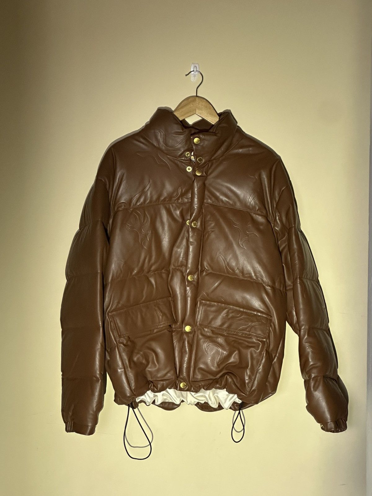 golf wang LEATHER FLAME PUFFY JACKET ダウン Golf Wang Fw/21 Leather flame pattern Puffer Jacket | Grailed