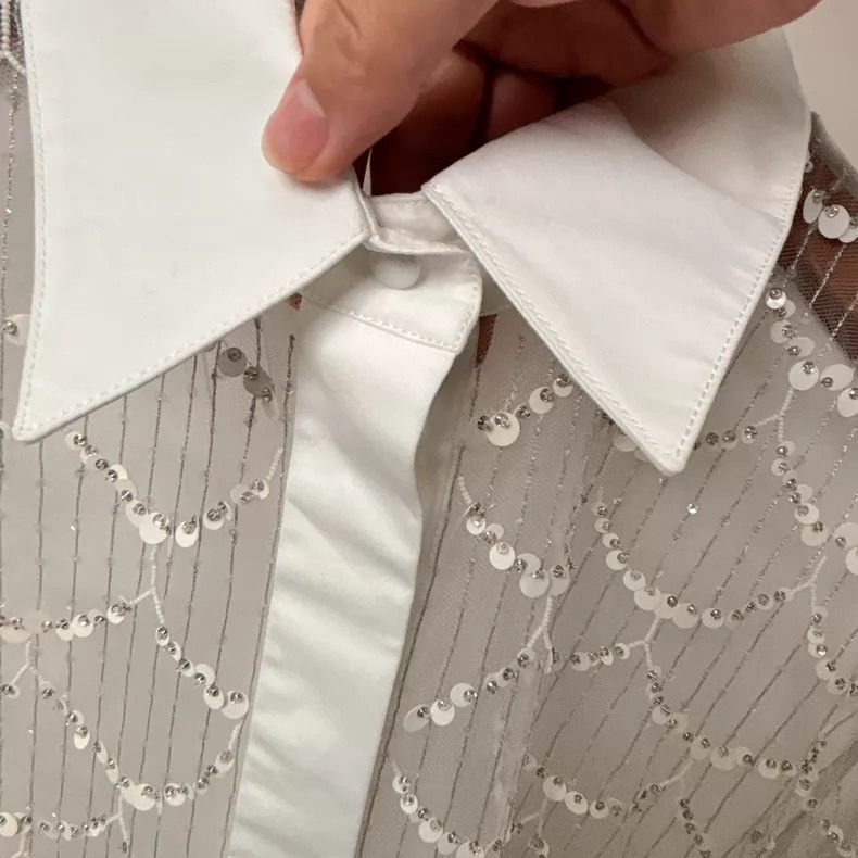 Valentino Valentino White beaded mesh shirt Size M / US 6-8 / IT 42-44 - 2 Thumbnail