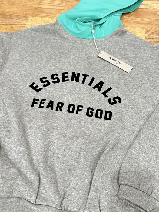 Fear of God Fear of God Essentials Nylon Fleece Hoodie Oatmeal Mint ...