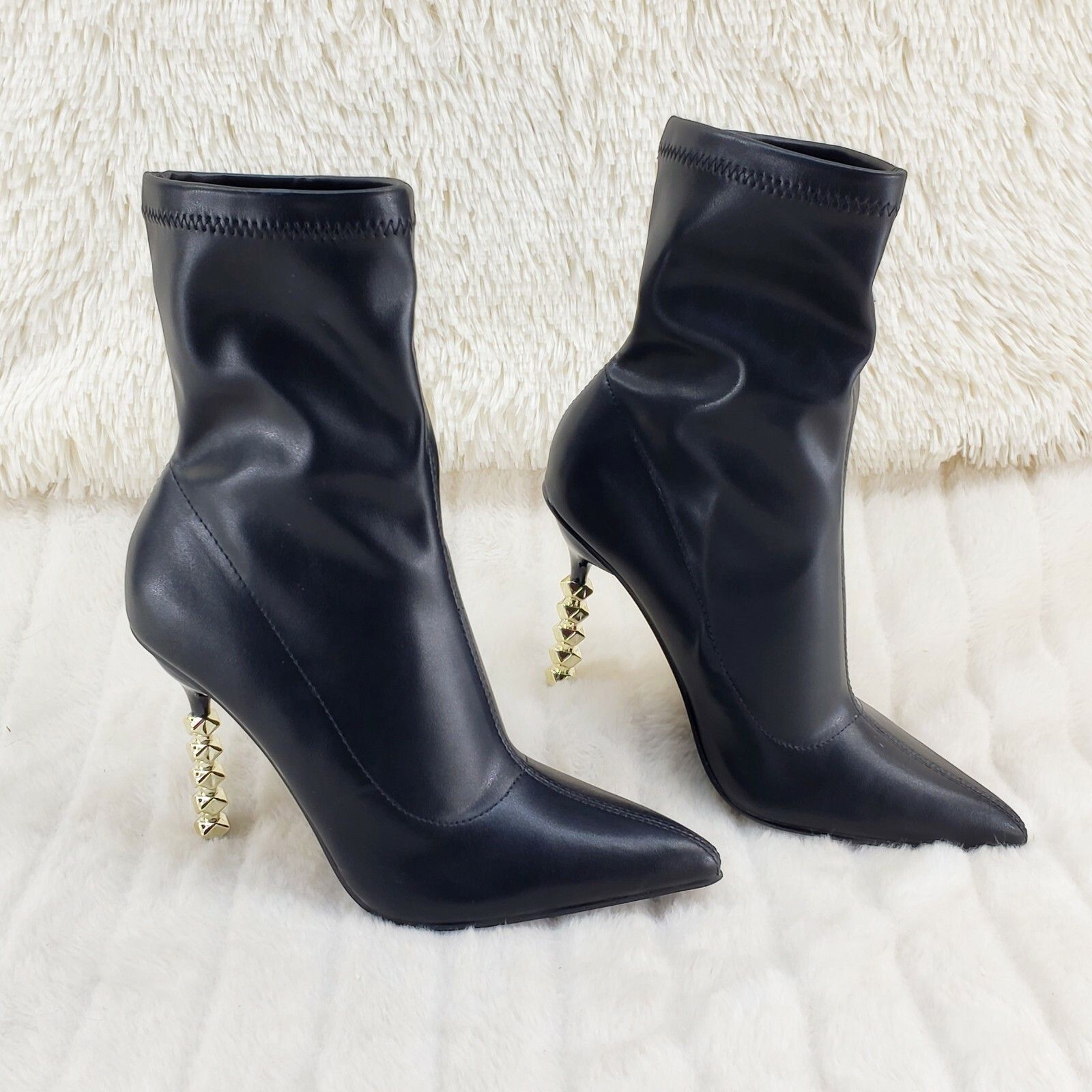 Other 5" Geo Deco High Heel Black Stretchy Pointy Toe Ankle Boots Size US 9 / IT 39 - 3 Thumbnail