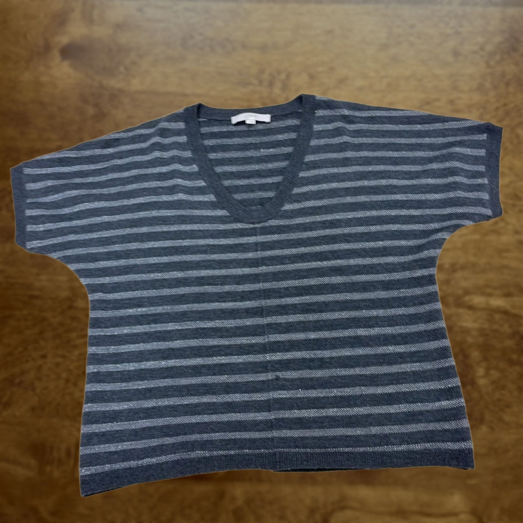 Ann Taylor Ann Taylor LOFT Sweater Womens Small Gray V Neck Striped Knit Dolman Sleeve Size S / US 4 / IT 40 - 1 Thumbnail