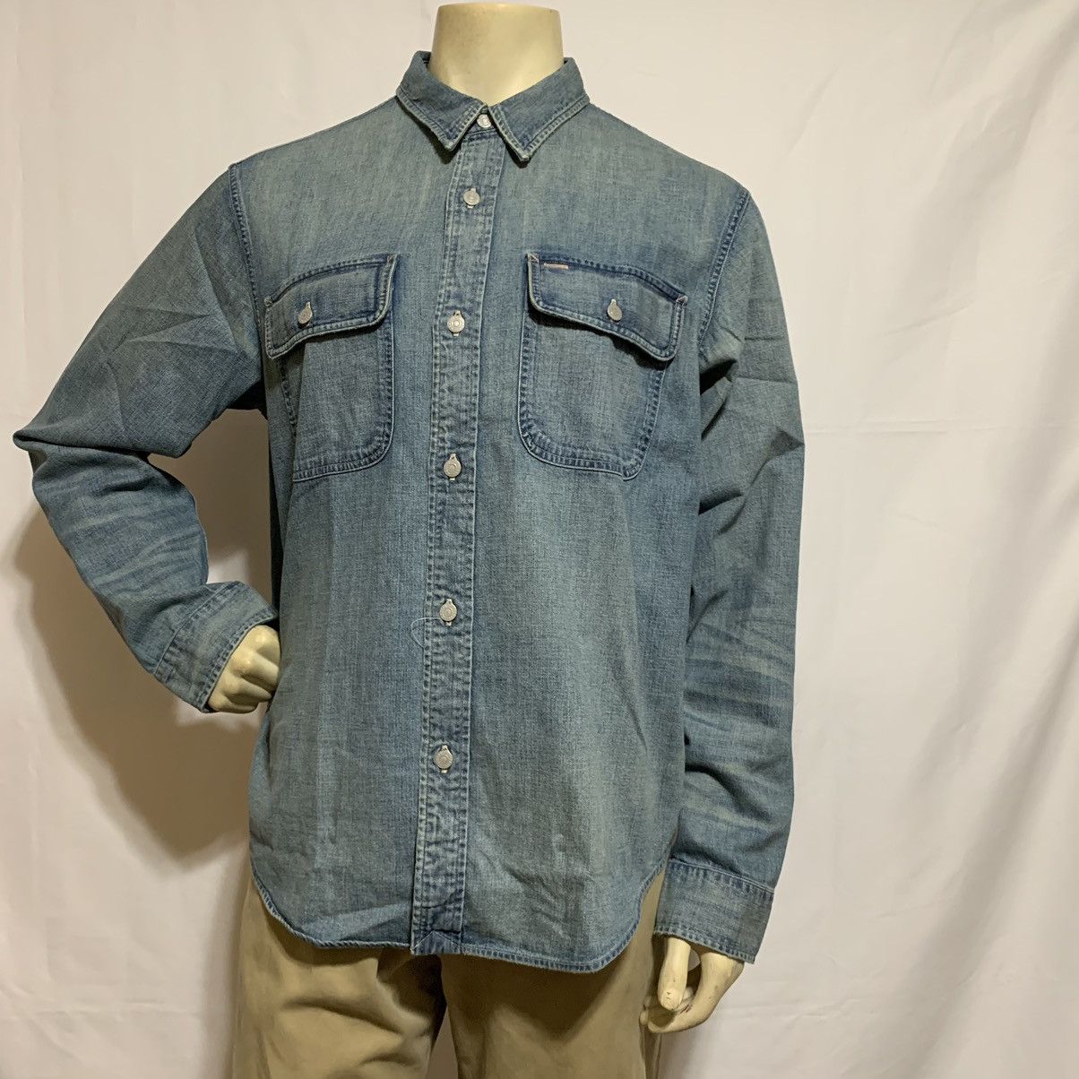 image of Rrl Ralph Lauren Classic Denim Shirt NWT 275.00 in Blue, Men's (Size XL)