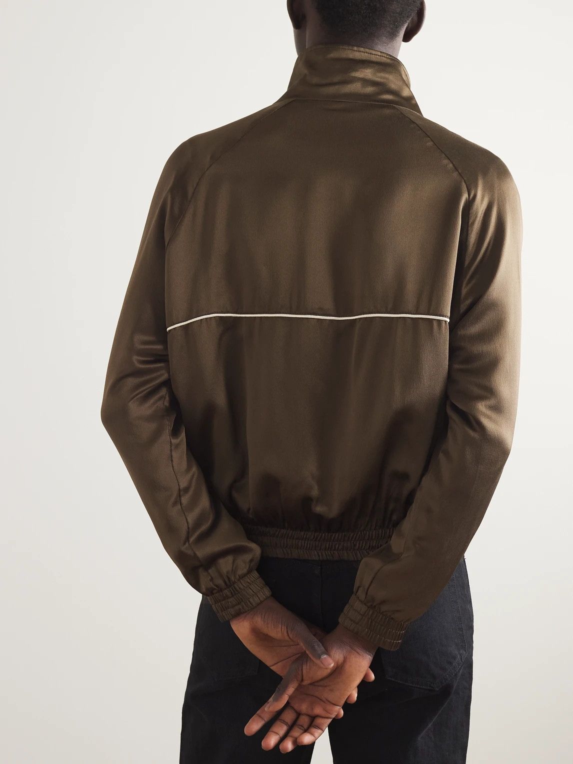 Saint Laurent Paris Green Silk Satin Piped Teddy Track Jacket Size US XXL / EU 58 / 5 - 3 Thumbnail