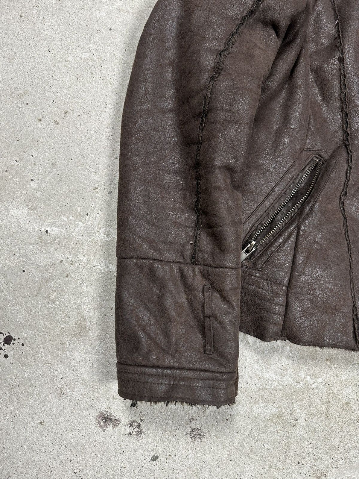 Japanese Brand Vintage Y2K Faux Fur Collar Brown Asymmetrical Biker Jacket Size XS / US 0-2 / IT 36-38 - 3 Thumbnail