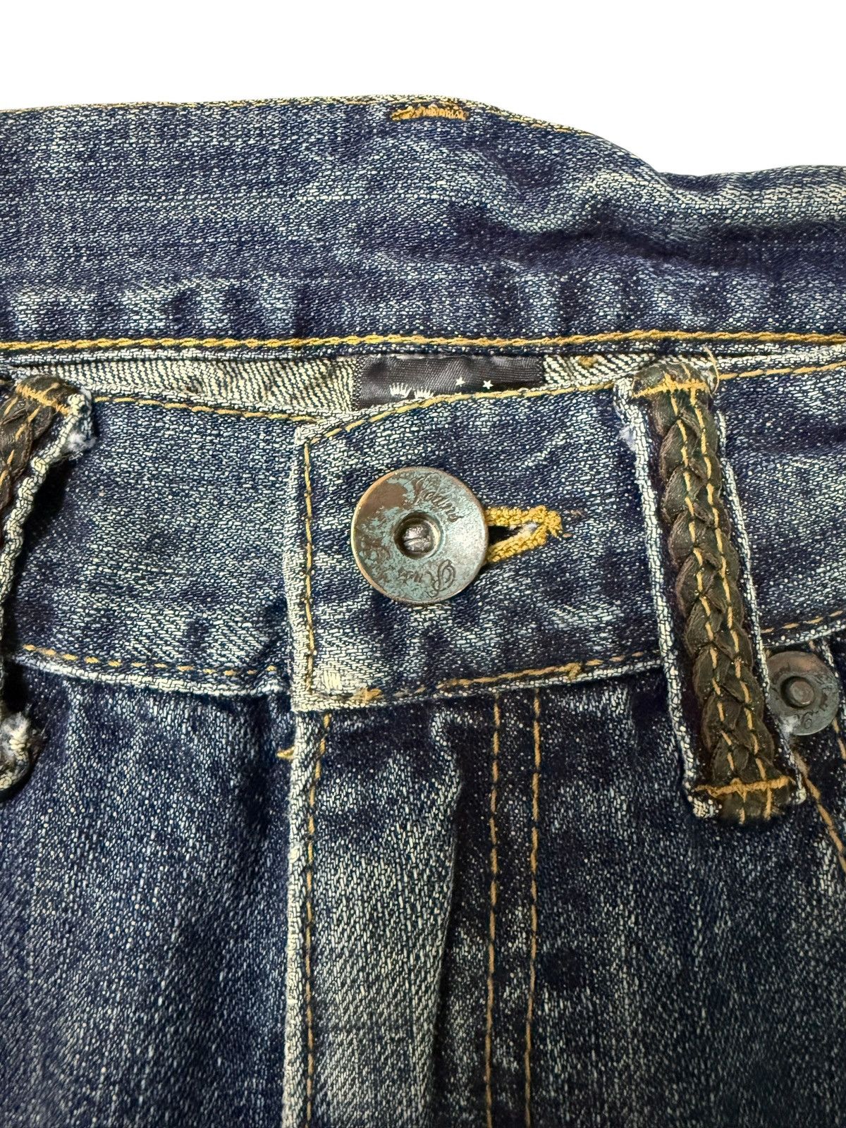 Japanese Brand Flared Jeans Russ.k Distressed Denim Nice Design Boot Cut Size US 33 - 7 Thumbnail