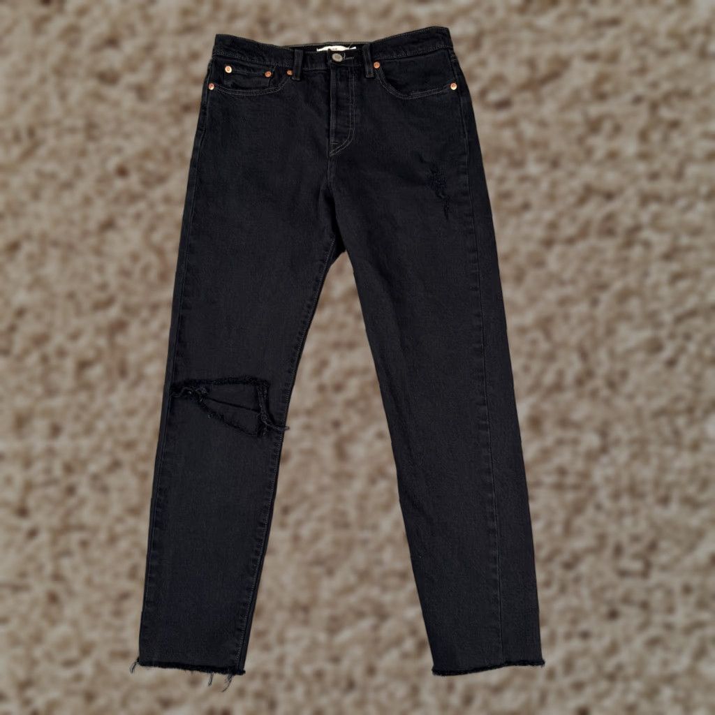 Levi's Levis Wedgie Fit Jeans Womens 28 Black Denim Cotton 5-Pocket Regular Rise Mid Distressed Stretch Skinny Vintage: No 27 Inseam 28x27 Denim Pants Size 28" / US 6 / IT 42 - 1 Thumbnail