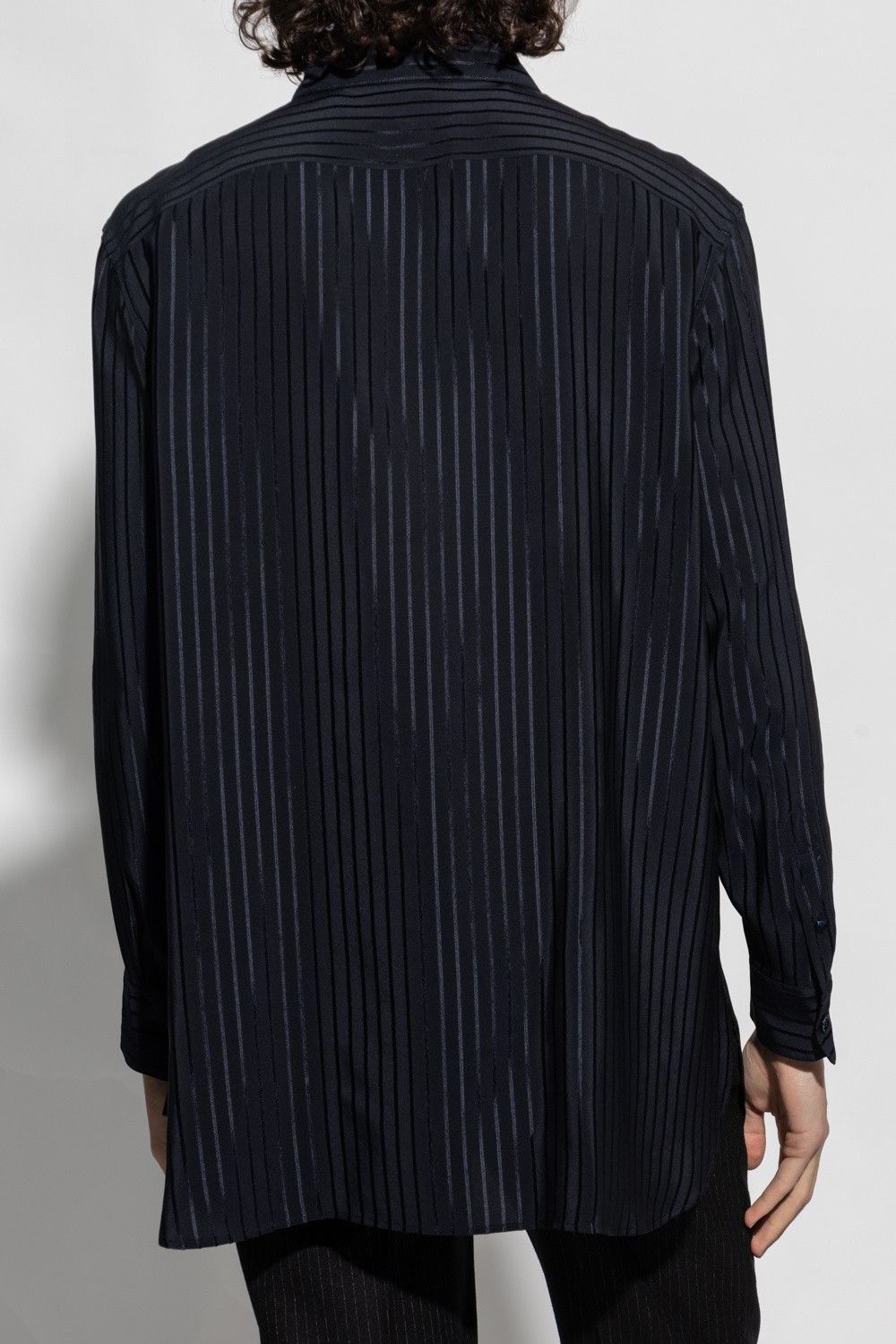 Saint Laurent Paris Saint Laurent Navy Stripe Silk Shirt Size US XL / EU 56 / 4 - 2 Thumbnail