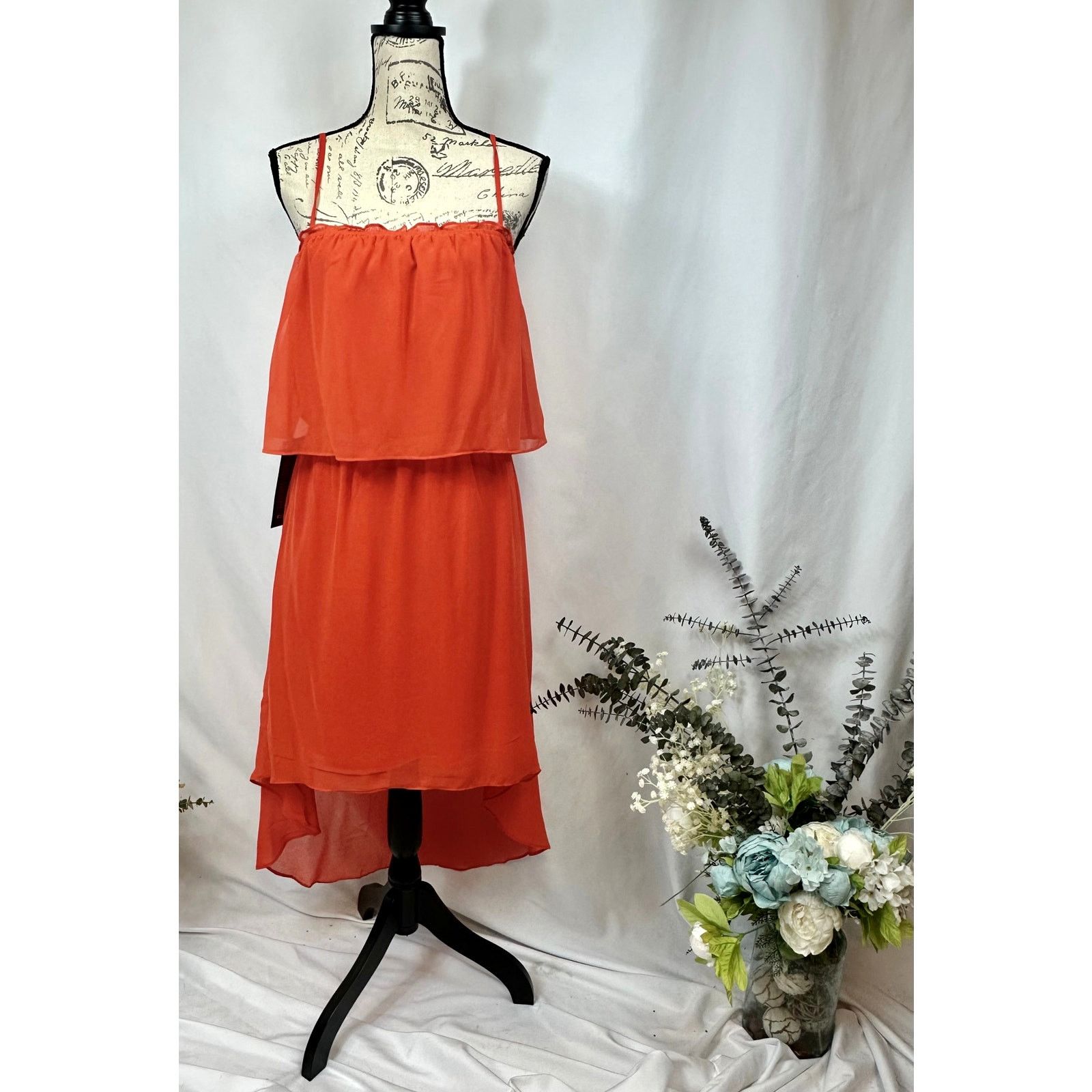Bebe Bebe Square Neck High Low Chiffon Sleeveless Dress Orange L Size L / US 10 / IT 46 - 7 Thumbnail