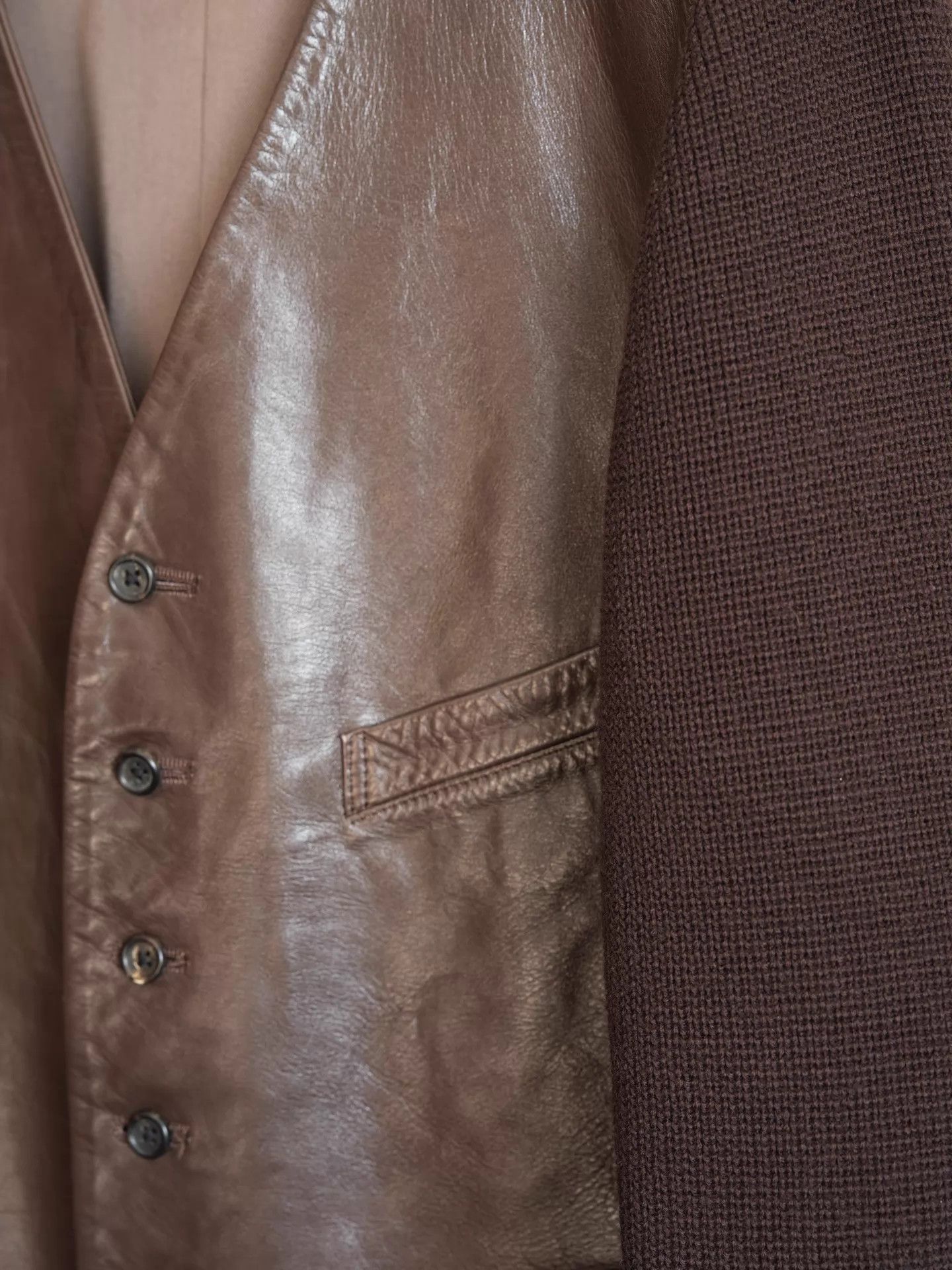 Yohji Yamamoto Yohji Yamamoto 91AW Knit Leather Panel Short Jacket Size US S / EU 44-46 / 1 - 3 Thumbnail
