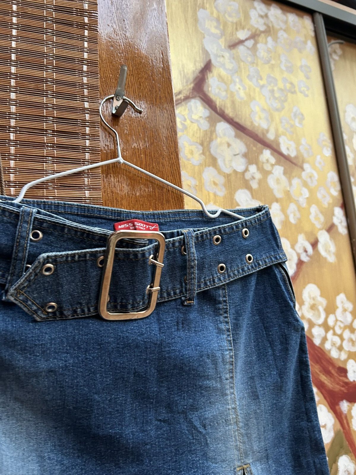 Miss Sixty Y2K Miss Sixty Washed Denim Mini Skirt Wide Belt Slit Front Size 32" / US 10 / IT 46 - 3 Thumbnail