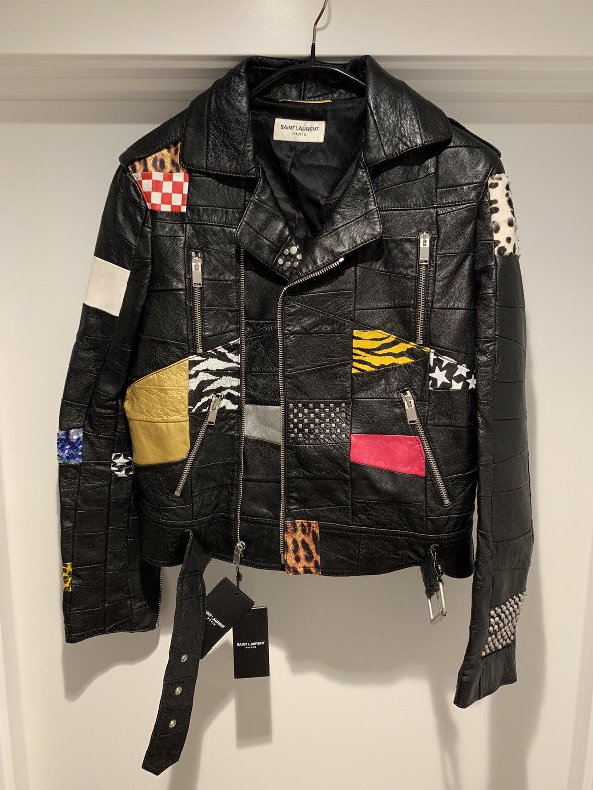 image of Hedi Slimane x Saint Laurent Paris Fr38 / Ss’16 “Surf Sound” Patchwork Python Leather Jacket in Bla