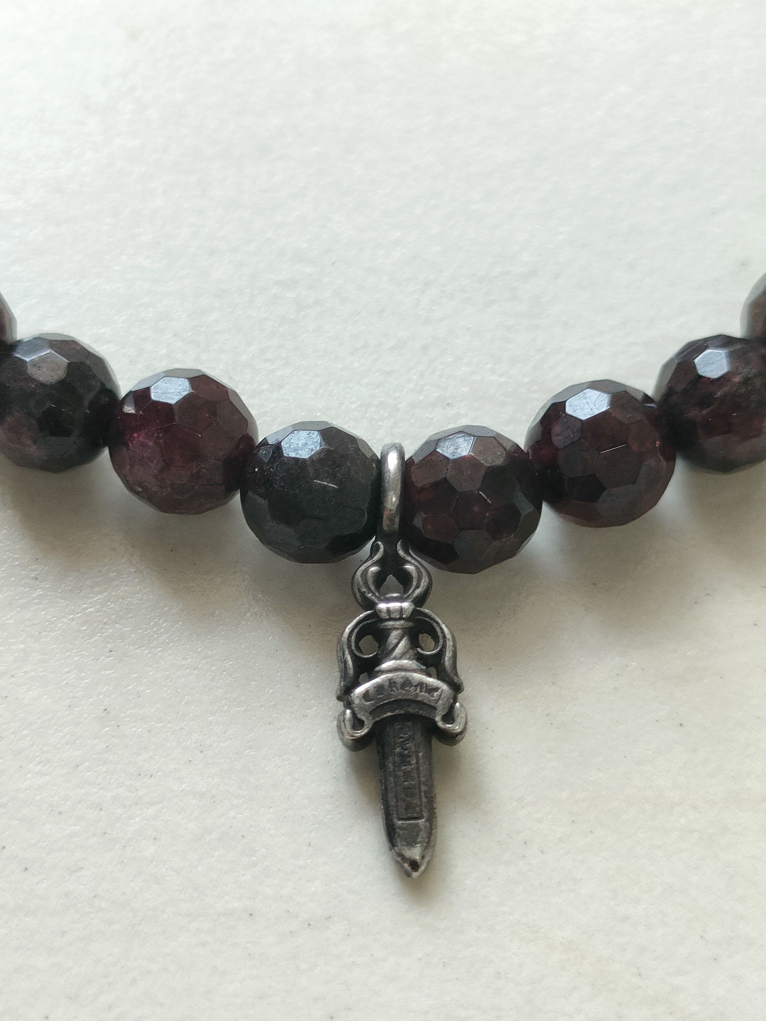 Chrome Hearts Chrome Hearts 6mm Garnet 2 Silver Beaded Dagger Bracelet Size ONE SIZE - 5 Thumbnail