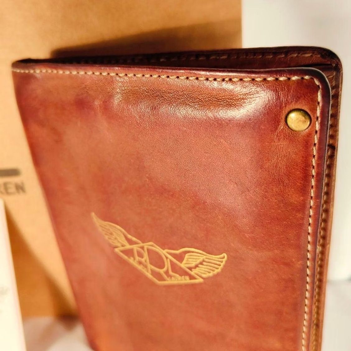 Ralph Lauren RRL Ralph Lauren Wallet Bag Card Holder A-2 Type Logo Eagle Brown Leather Pre-owned Unisex Folding Bifold Card Wallet Mens Womens Boys Girls Size ONE SIZE - 3 Thumbnail