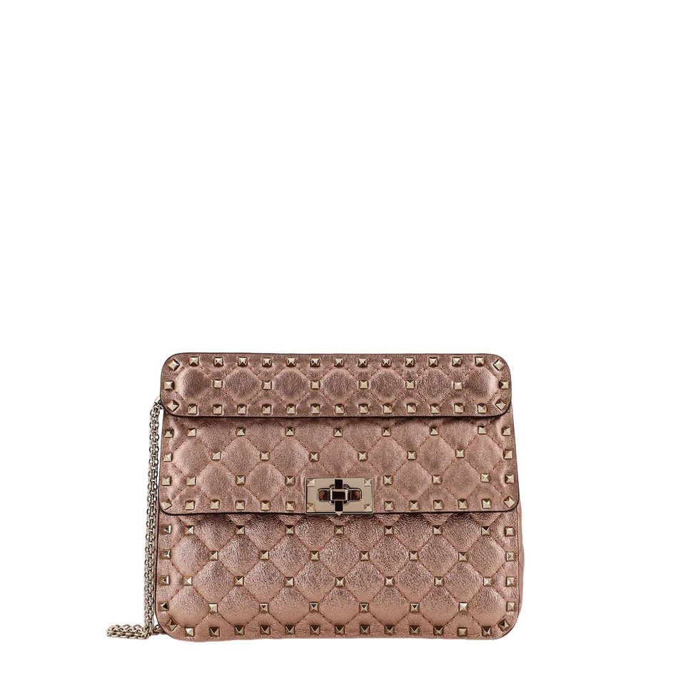 VALENTINO GARAVANI Rockstud Spike Medium Pink Laminated Leat