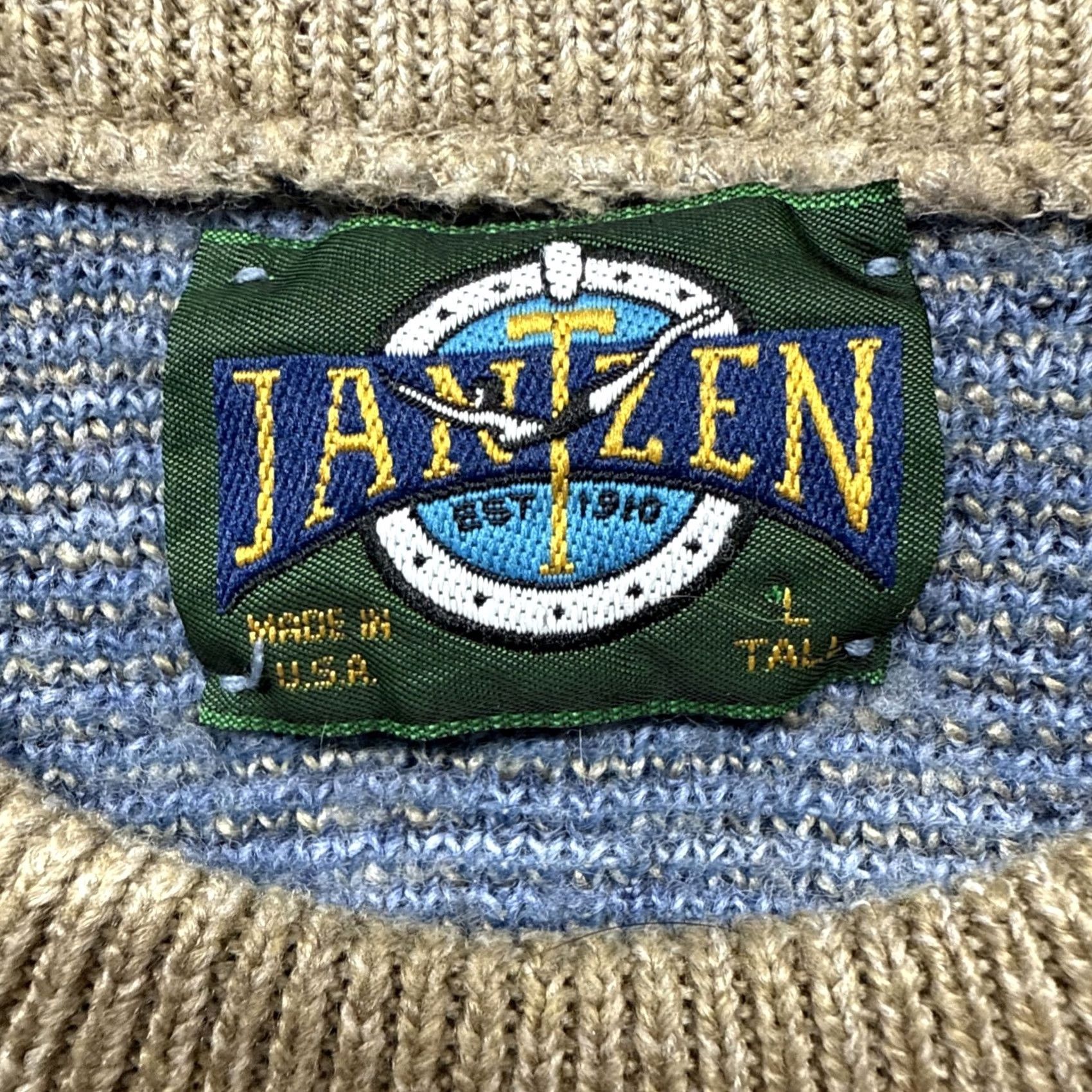 Jantzen VINTAGE Jantzen Sweater Pullover Crewneck Kn it's Beige Cotton Blend Aztec Knit Tall Large Mens Big & Tall Crew Neck Pullover Sweater Mens Size US L / EU 52-54 / 3 - 5 Thumbnail