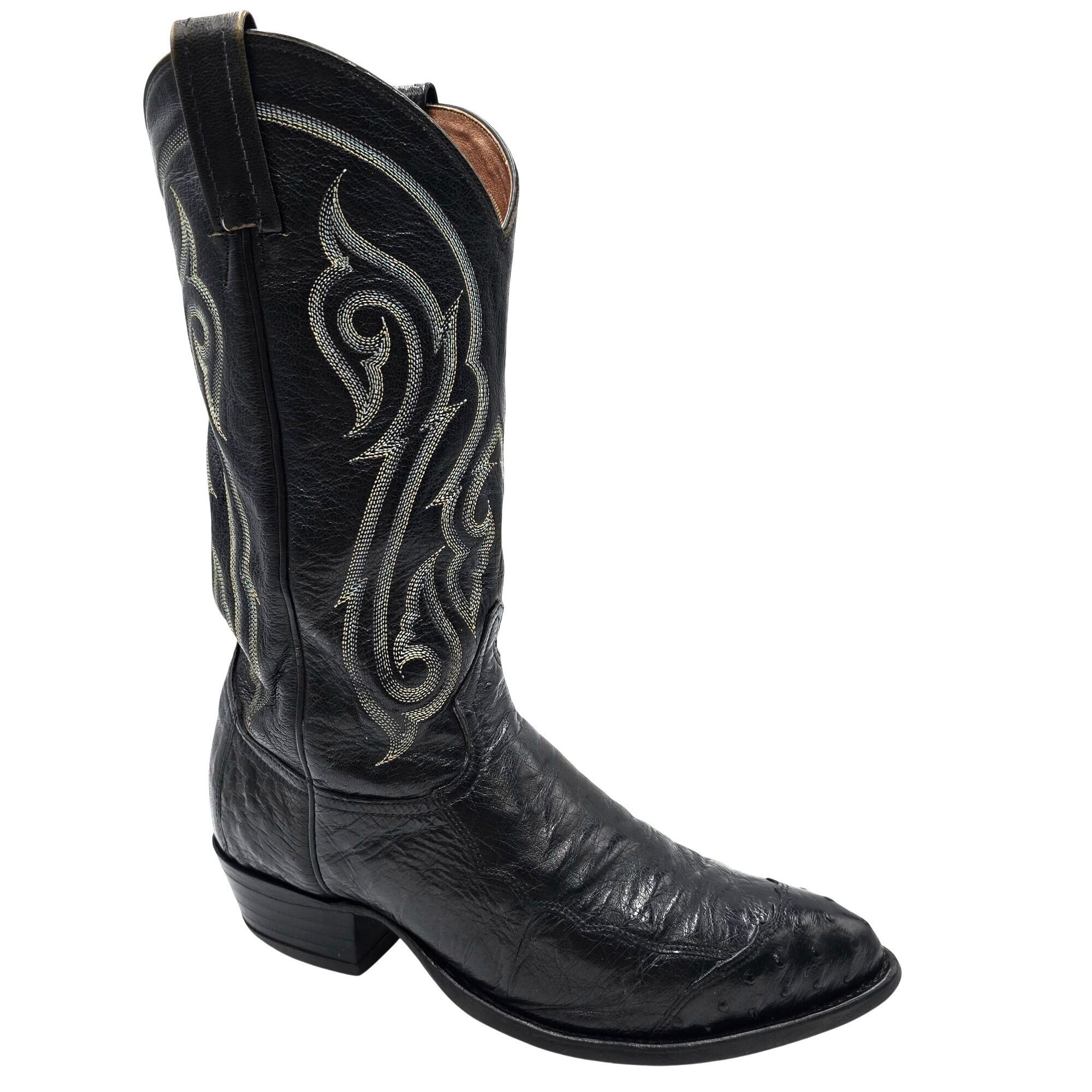 Tony Lama Vintage Tony Lama Men 9D Black Exotic Ostrich Wingtip Cowboy Size US 9 / EU 42 - 1 Thumbnail