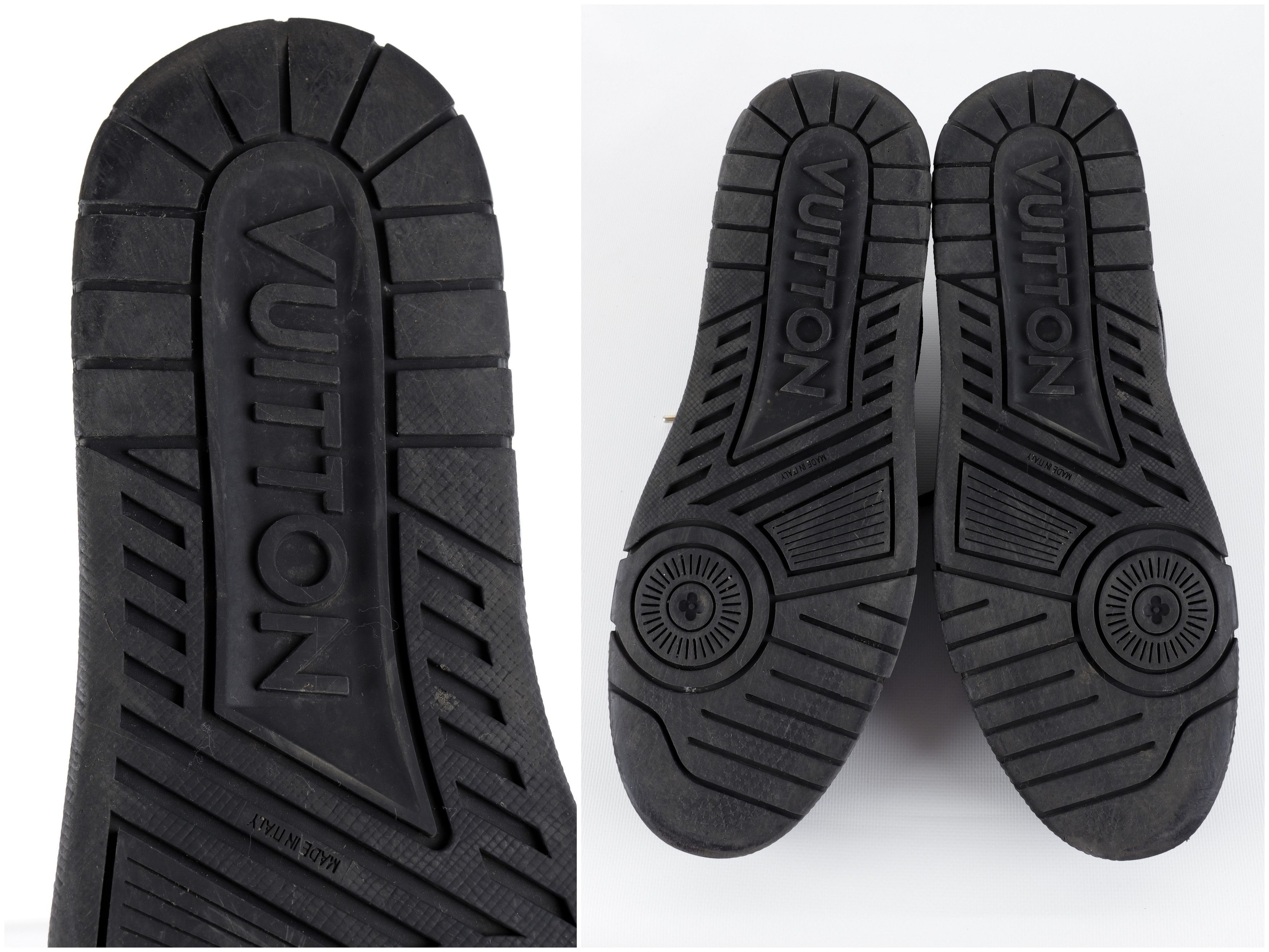 Louis Vuitton LOUIS VUITTON Black Leather Gold Hardware LV Logo Sneakers Size US 12 / EU 45 - 5 Thumbnail