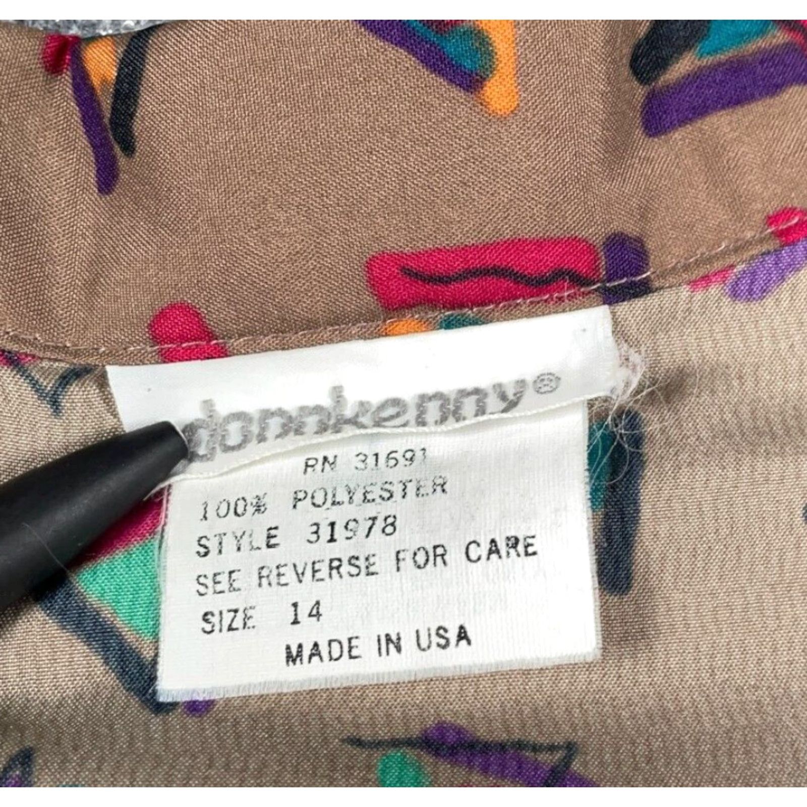 Vintage VINTAGE Donnkenny Shirt Geometric Pattern Camp Collar Women's 14 Brown USA Made Size XL / US 12-14 / IT 48-50 - 3 Thumbnail
