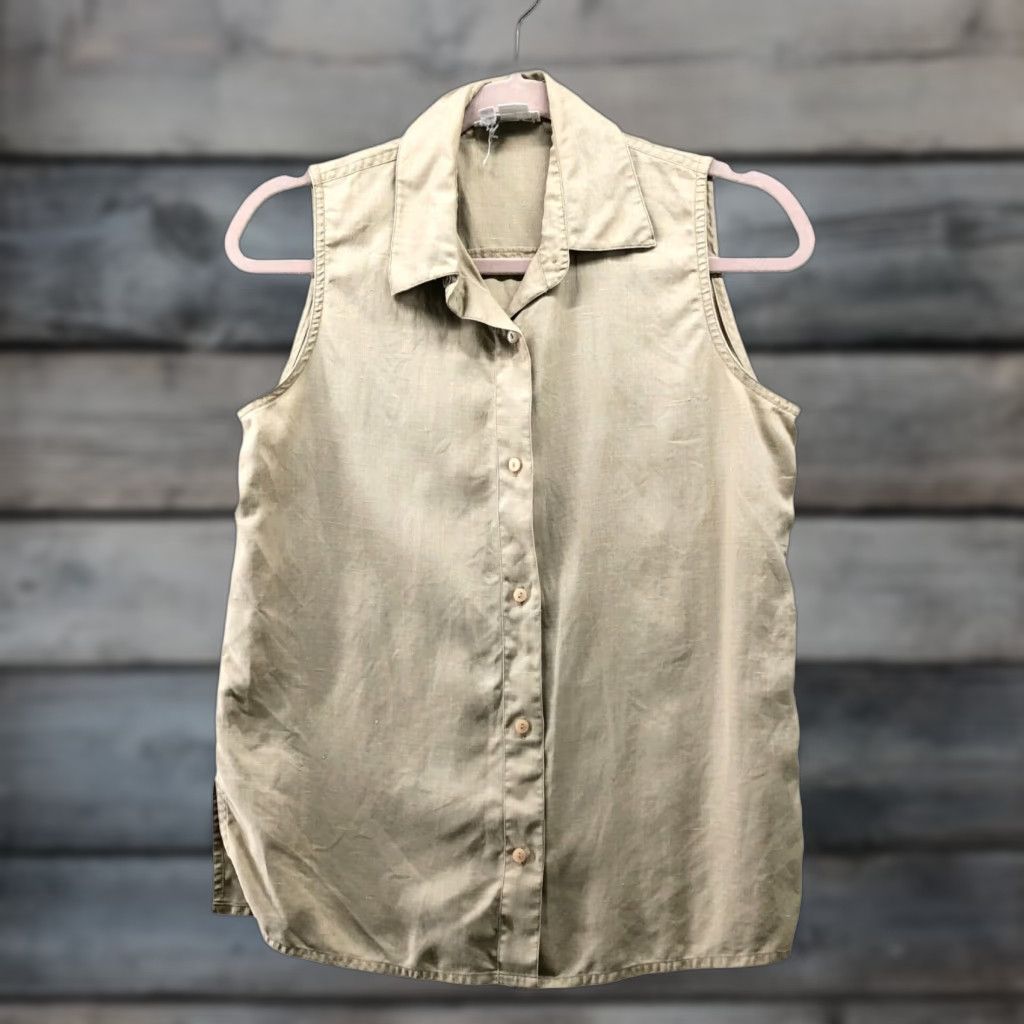 Ann Taylor VTG Ann Taylor Shirt Linen Sleeveless Womens S Beige Button Up Collared Casual 100% Linen Summer Vintage Women’s S Beige Button-Up Collared Shirt Size S / US 4 / IT 40 - 1 Thumbnail