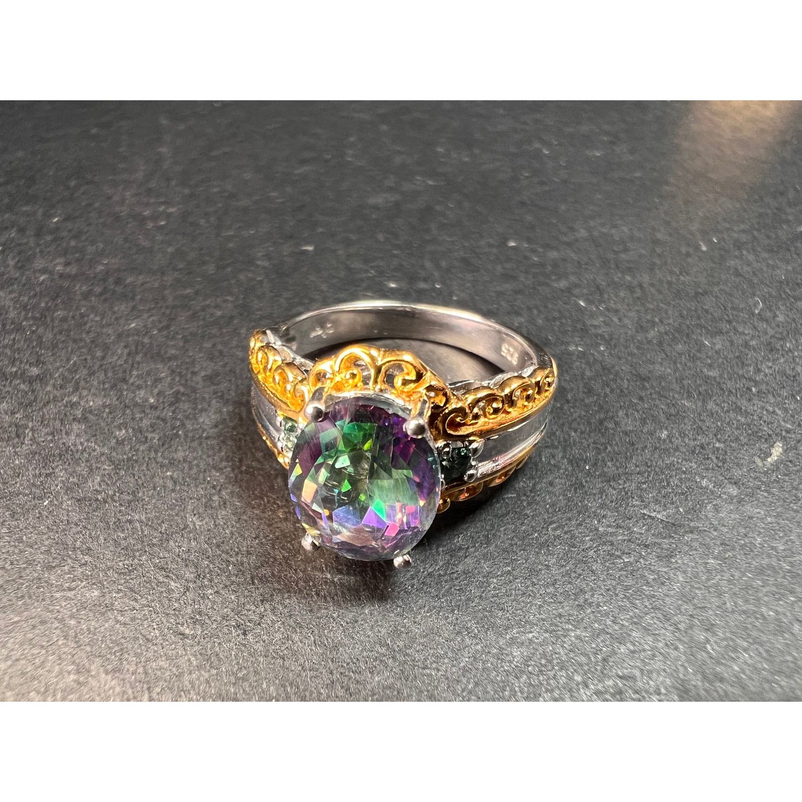 Other NEW green mystic topaz two toned sterling silver ring size 8 Size ONE SIZE - 2 Thumbnail