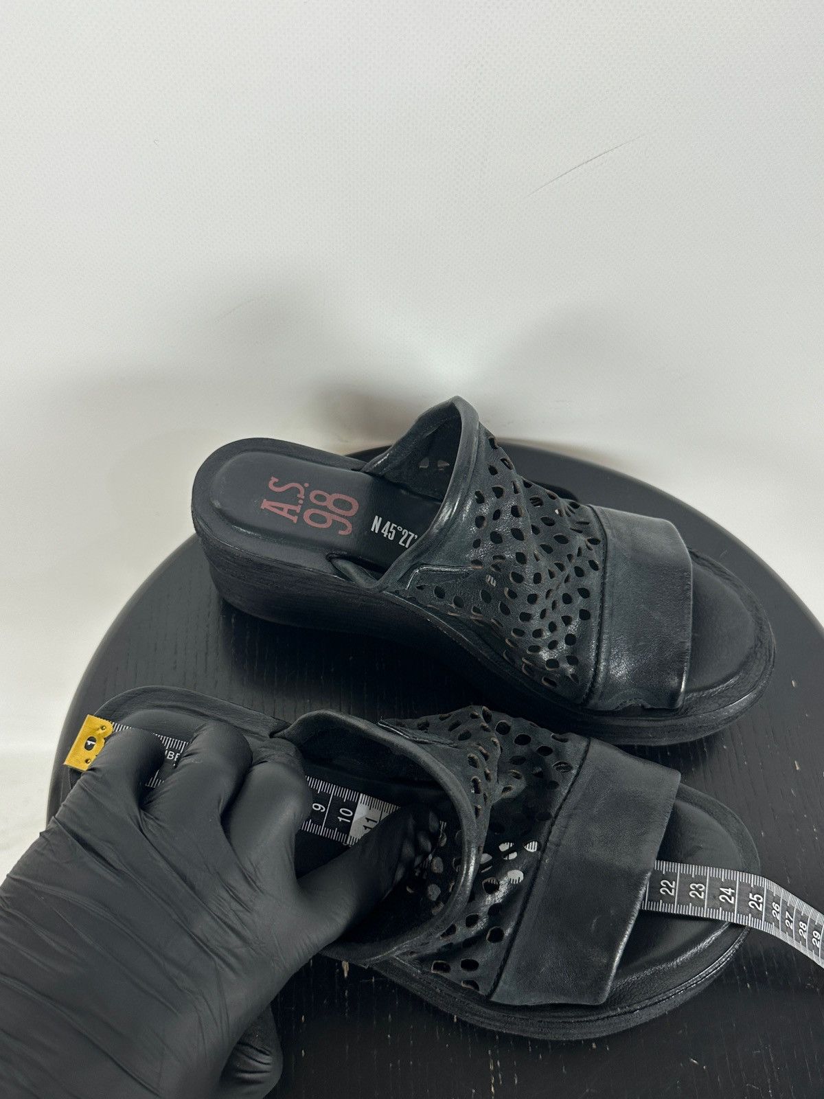 A.S.98 A.S.98 Black Perforated Leather Platform Slide Mules Sandals Size US 7 / IT 37 - 23 Thumbnail