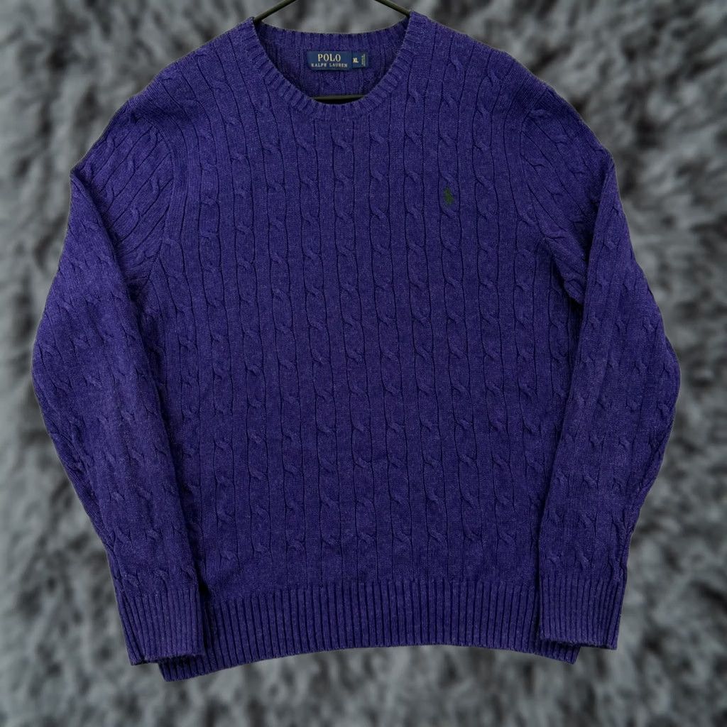 Polo Ralph Lauren VINTAGE Polo Ralph Lauren Sweater Mens XL Purple Long Sleeve 100% Silk Cable Knit Preppy Size US XL / EU 56 / 4 - 1 Thumbnail