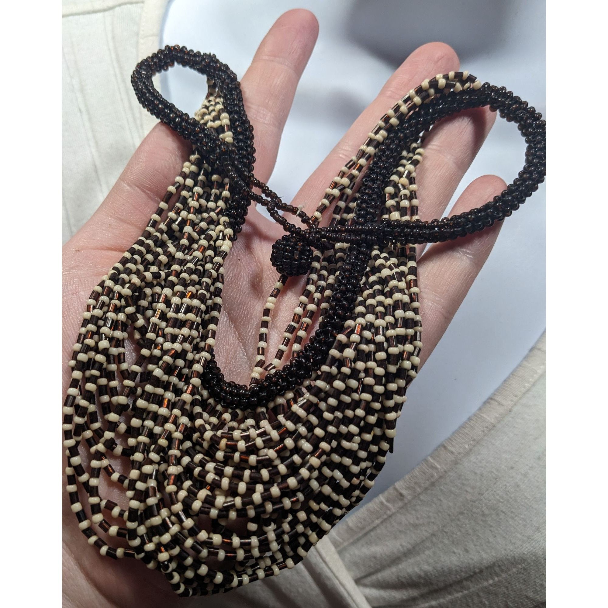 Other Vintage Multilayer Brown And Cream Glass Beaded Bib Necklace Size ONE SIZE - 5 Thumbnail