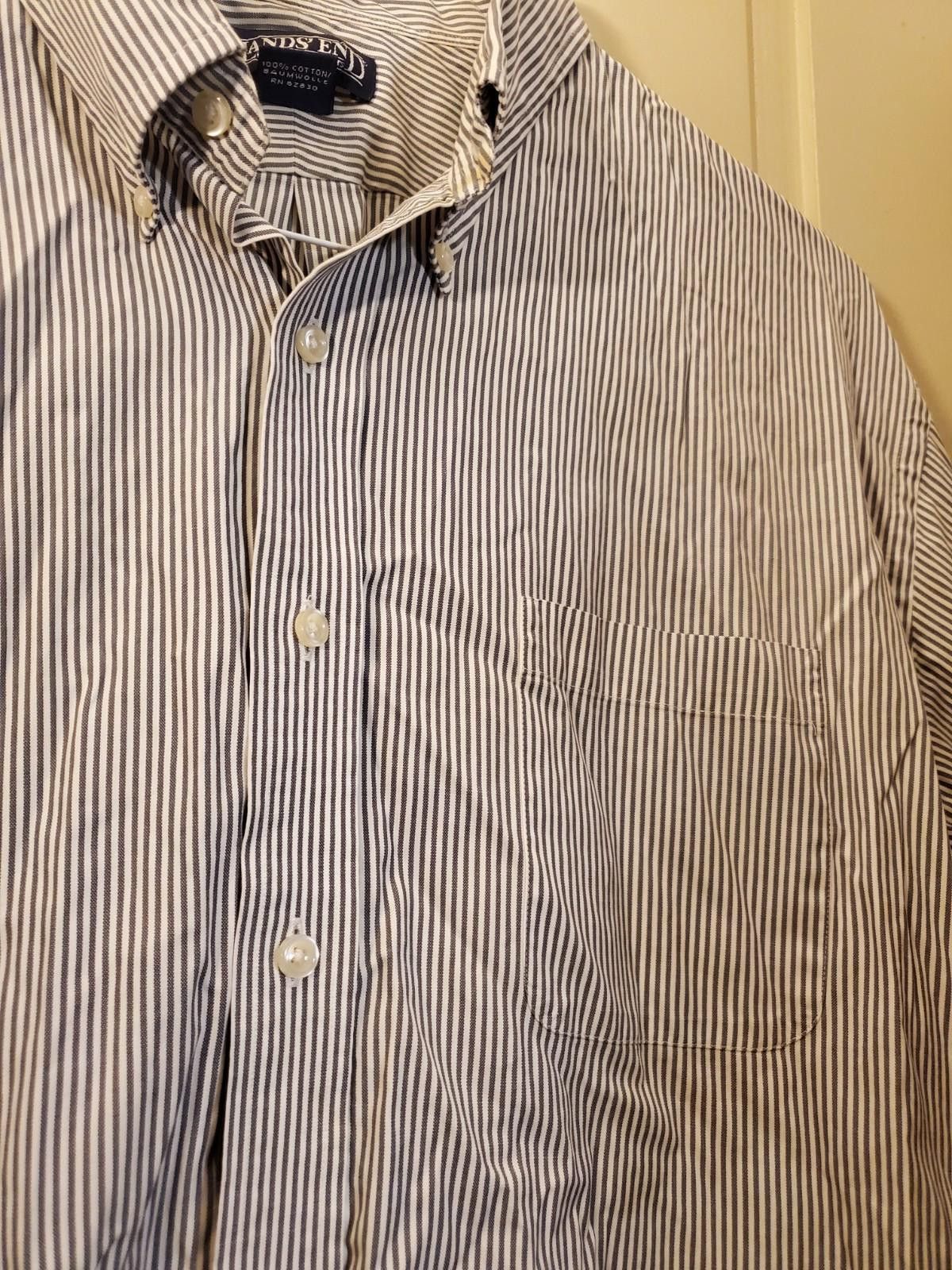 Lands' End Lands End Mens Shirt 17.5-34 Gray Striped Tradl Fit Oxford Size 42R - 2 Thumbnail