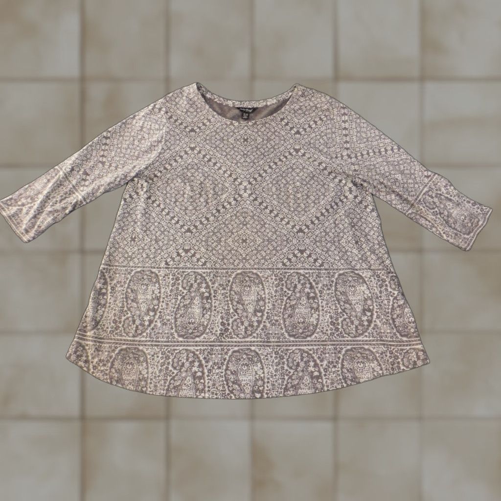 Lucky Brand Lucky Brand Blouse Shirt Women 1X Brown Geometric Knit Cotton Modal Long Sleeve Round Neck Casual Stretch Plus Size Adults Womens Size XL / US 12-14 / IT 48-50 - 1 Thumbnail