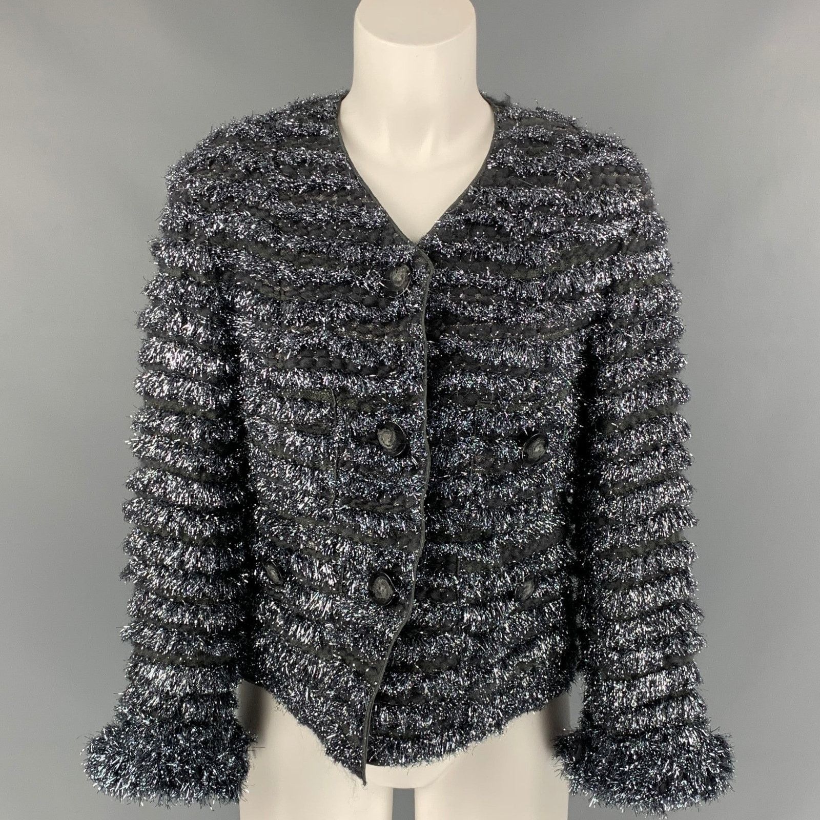 Marc Jacobs Size 0 Silver & Grey Metallic Wool Blend Cropped Jacket Size XS / US 0-2 / IT 36-38 - 1 Thumbnail