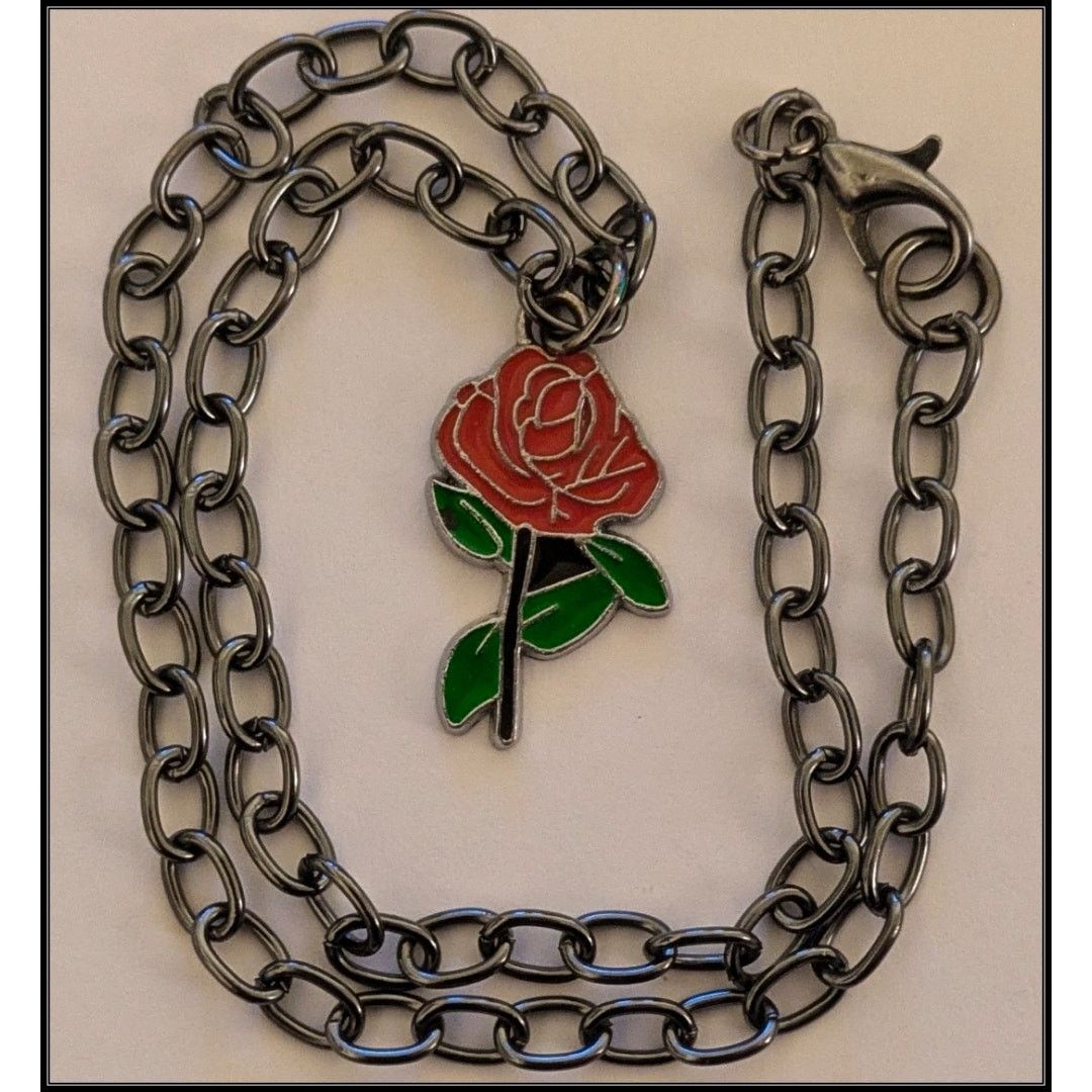 Ed Hardy ED HARDY Red Rose Pendant Necklace on Gunmetal Gray Chain Size ONE SIZE - 5 Thumbnail