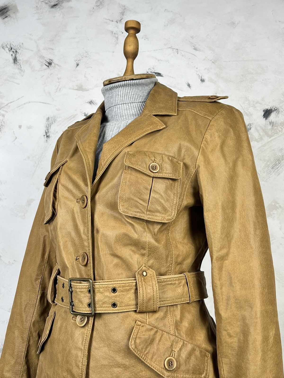 Vintage Vintage Y.O.U. Leather Belted Trench Coat Size S - M UK 12 Size M / US 6-8 / IT 42-44 - 5 Thumbnail