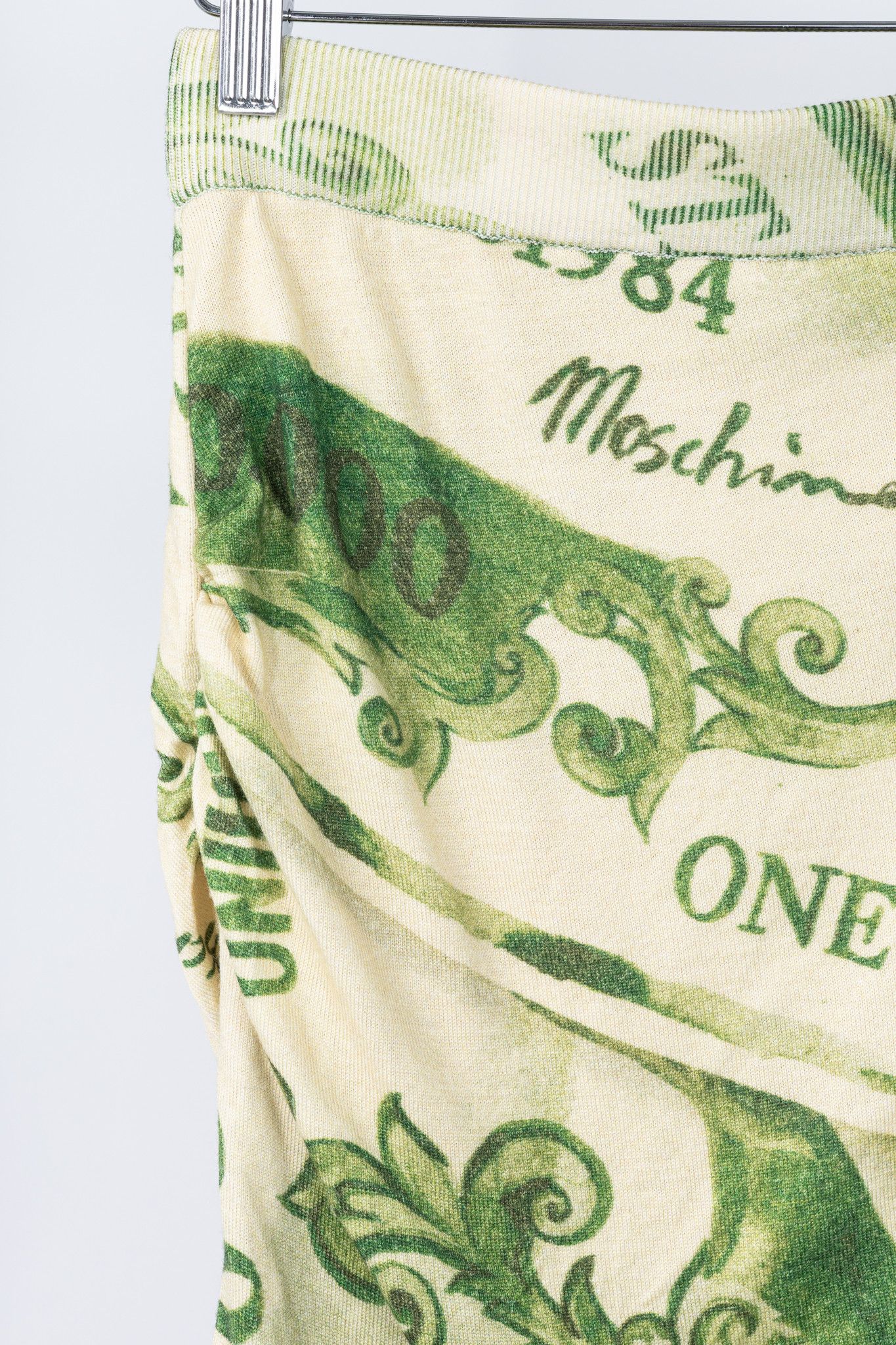 Moschino Moschino AW/19 Green Wool Money-Print Ruched Skirt Size 28" / US 6 / IT 42 - 4 Thumbnail