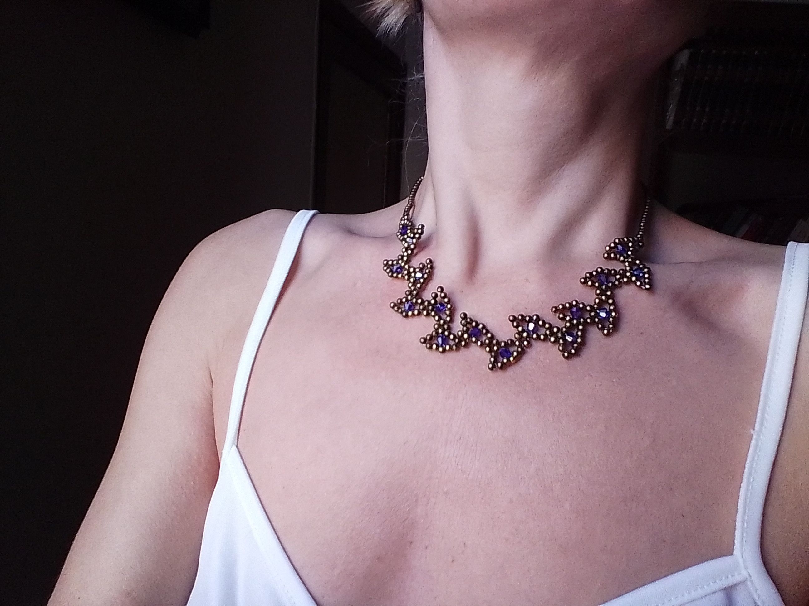 Handmade Necklace Vintage Earrings Leafy Brass Blue Crystal Size ONE SIZE - 6 Thumbnail
