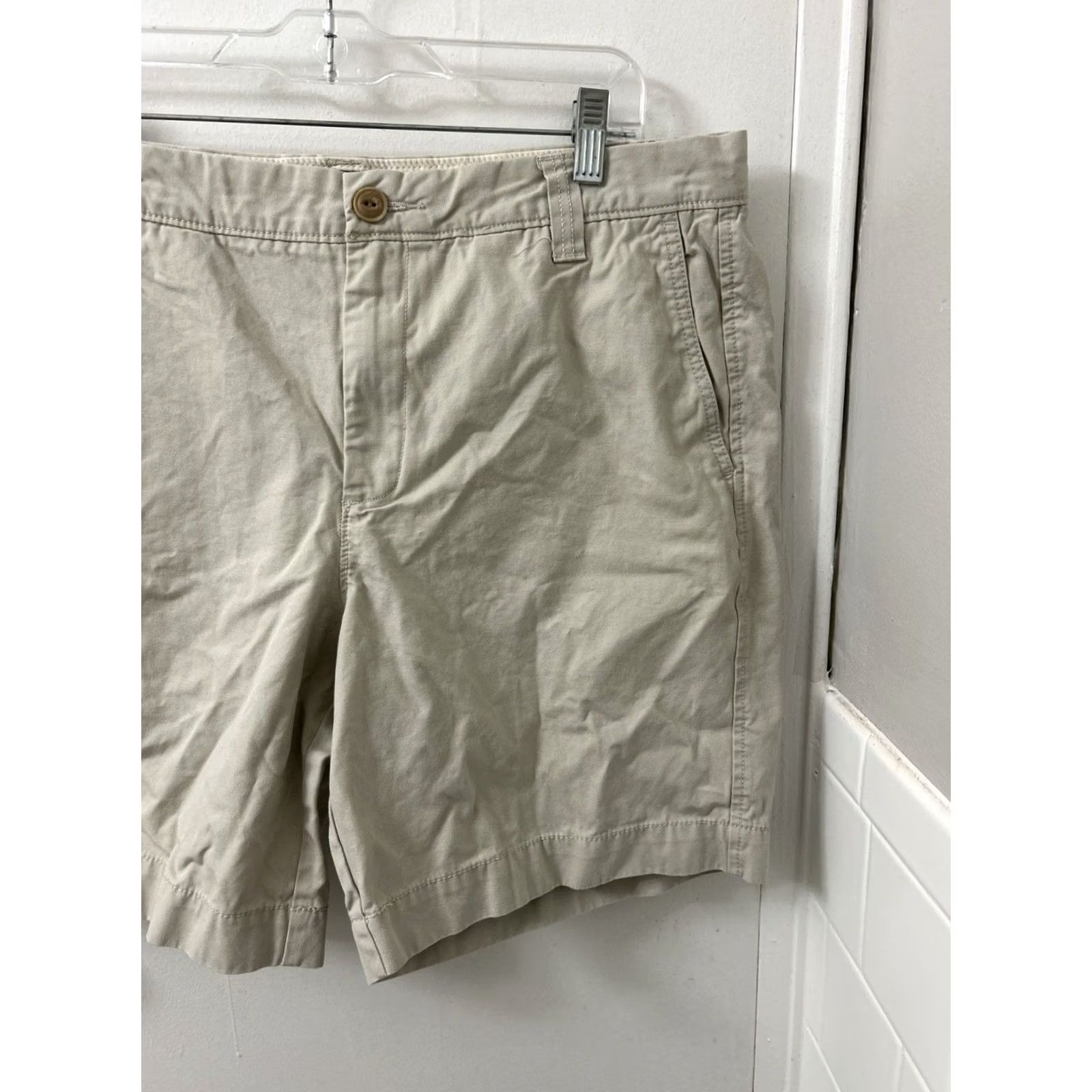 Vintage L.L. Bean Signature Shorts Mens 36 Beige Slim Straight Fit 304413 Canvas Cotton Zipper Flat Front Pockets Chino Summer Casual Vintage: No Size US 36 / EU 52 - 3 Thumbnail