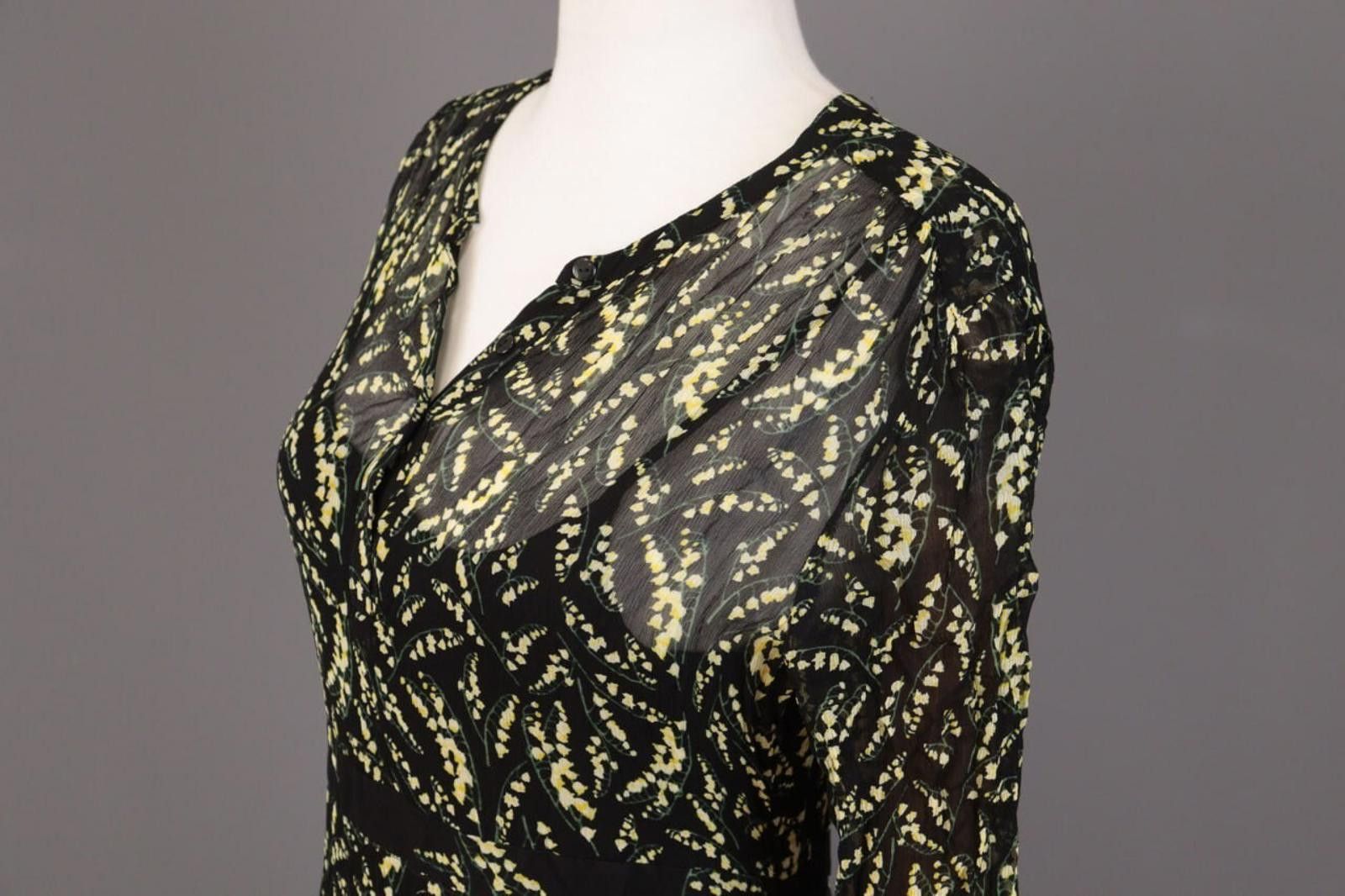 Wilkes Bashford BA&SH Lady Dress Black Floral Ruffle Blouson Dress Size 1 Size M / US 6-8 / IT 42-44 - 8 Thumbnail