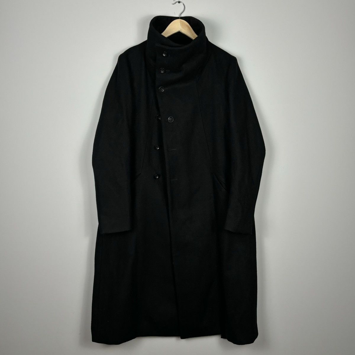 image of The Viridi Anne Wool Coat High Neck Asymmetric Luxury in Black, Men's (Size Large)