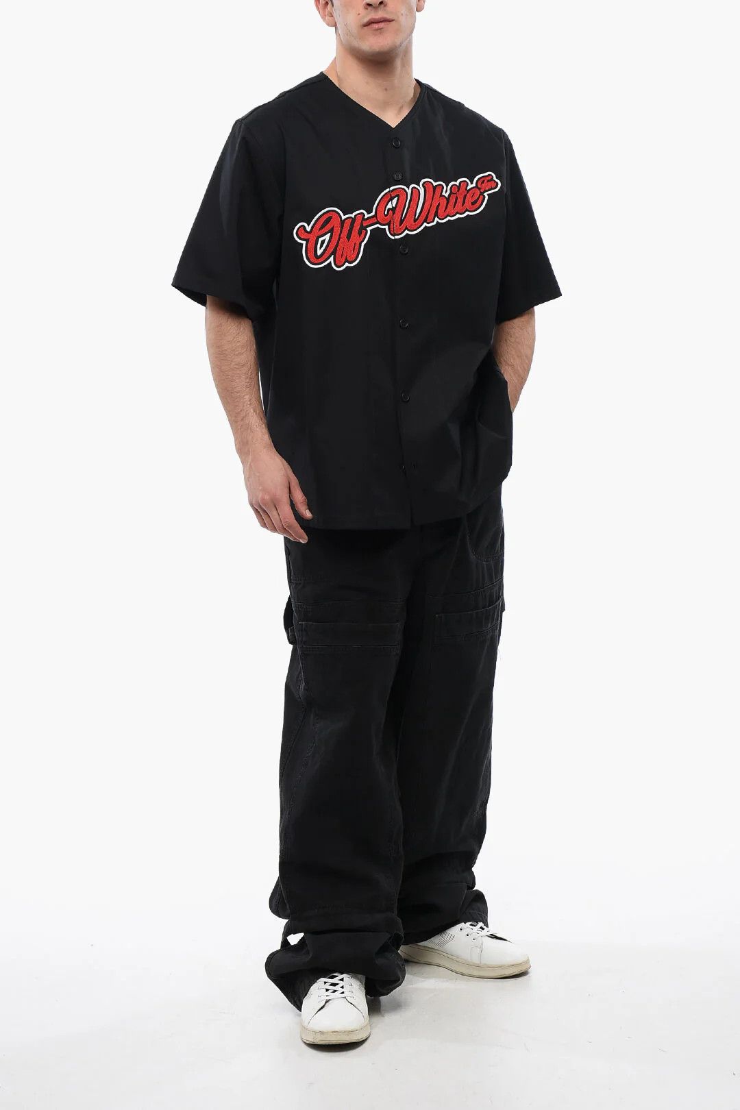 Off-White og1mm0526 Embroidered Logo Cotton Shirt in Black Size US L / EU 52-54 / 3 - 4 Thumbnail