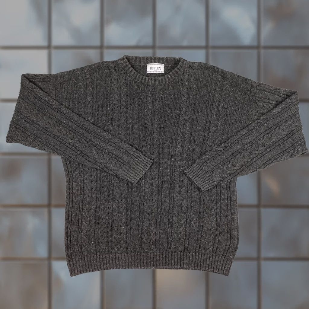 4SDESIGNS VINTAGE Duplex Designs Sweater Mens XL Gray Cable Knit Crewneck Pullover 90s Size US XL / EU 56 / 4 - 1 Thumbnail