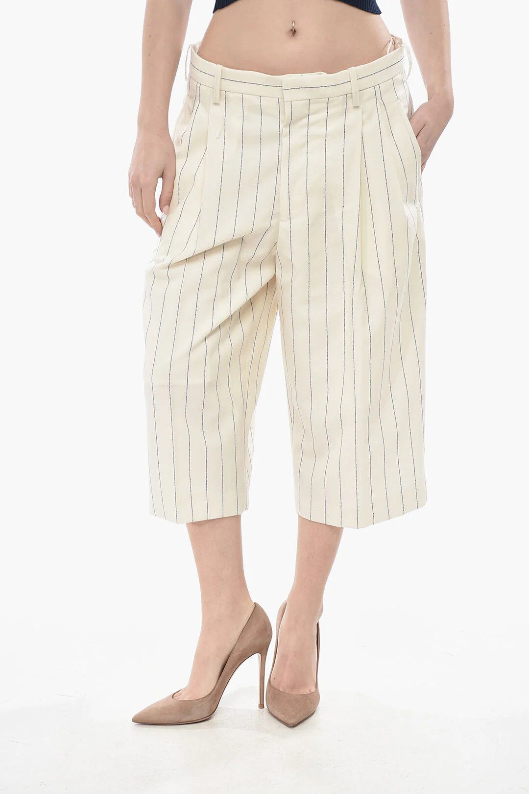 Marni og1mm0326 Virgin Wool Pinstripe Gaucho Pant in Beige Size 28" / US 6 / IT 42 - 1 Thumbnail