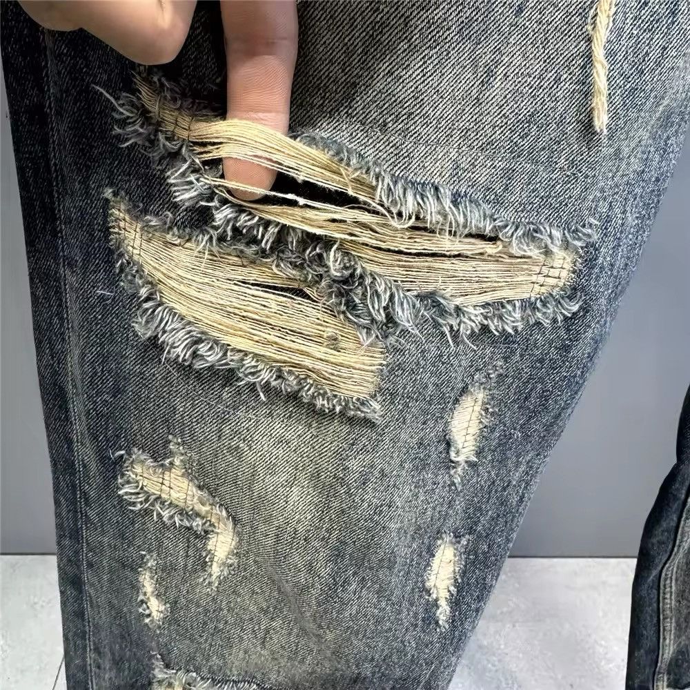 Japanese Brand × Jean Hand Sewn Patch Ripped Baggy Denim Size US 35 - 7 Thumbnail